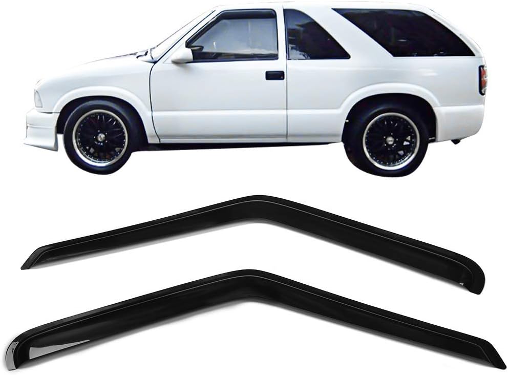 Window Visor Compatible With 1994-2005 Chevy S10 GMC Jimmy Sonoma Isuzu Hombre, Slim Style Dark Smoke Tint Acrylic Shade Rain Sun Guard Wind Vent Air Deflector by IKON MOTORSPORTS, 1995 1996 1997 1998