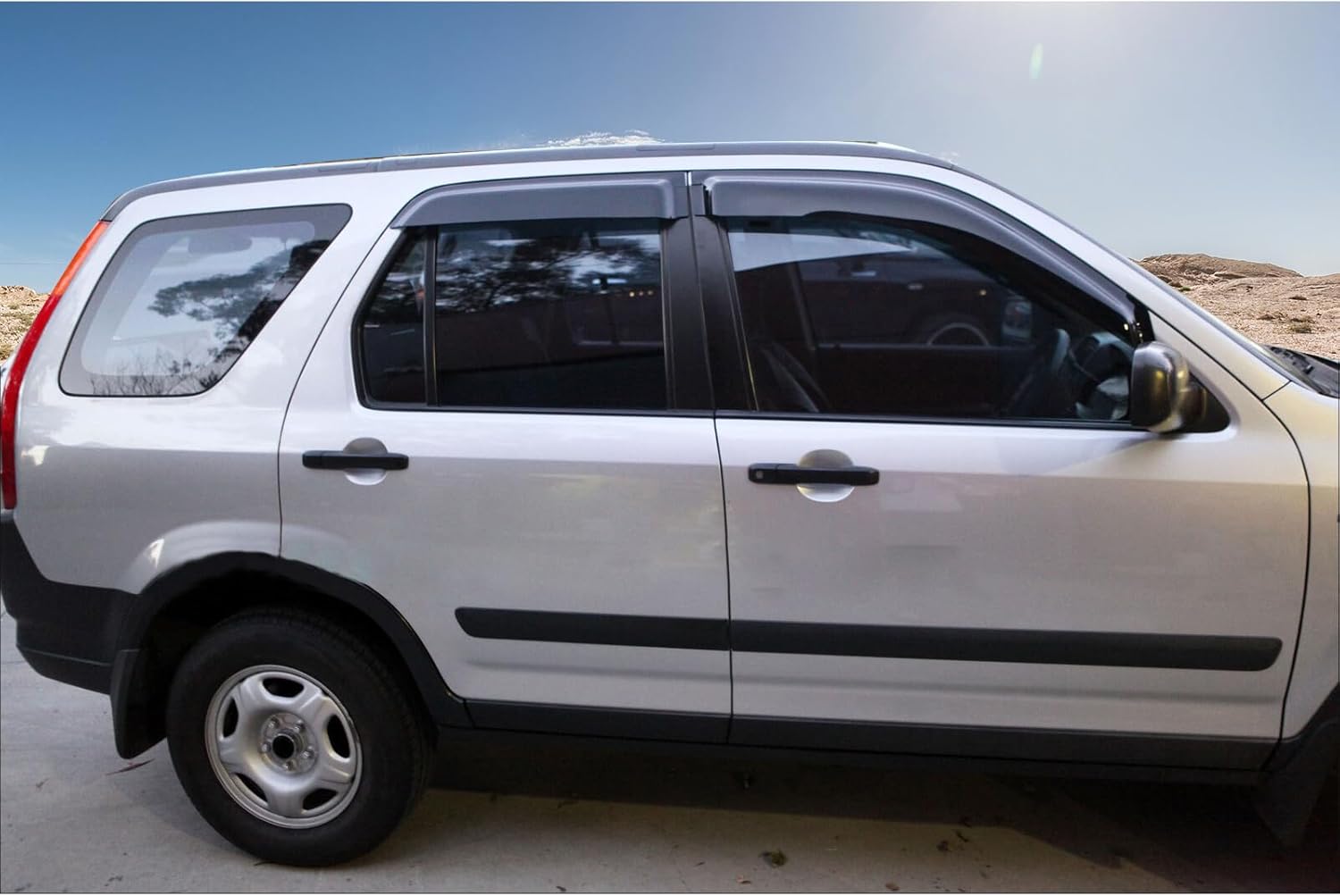 Window Visor Compatible with 2002-2006 Honda CRV SUV, Slim Style Acrylic Smoke Tinted Sun Rain Shade Guard Wind Vent Air Deflector by IKON MOTORSPORTS, 2003 2004 2005