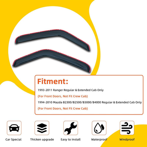 2 pcs in Channel Window Visors Compatible with 1993-2011 Ford Ranger 1994-2010 Mazda B2300/B2500/B3000/B4000 Regular & Extended Cab Front Doors Window Sun/Rain Guard 2-Door Dark Smoke