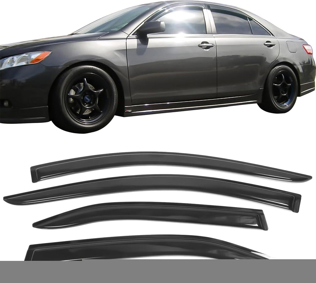 Window Visor Compatible with 2007-2011 Toyota Camry, Slim Style Acrylic Smoke Tinted Sun Rain Wind Guards Shield Vent by IKON MOTORSPORTS, 2008 2009 2010