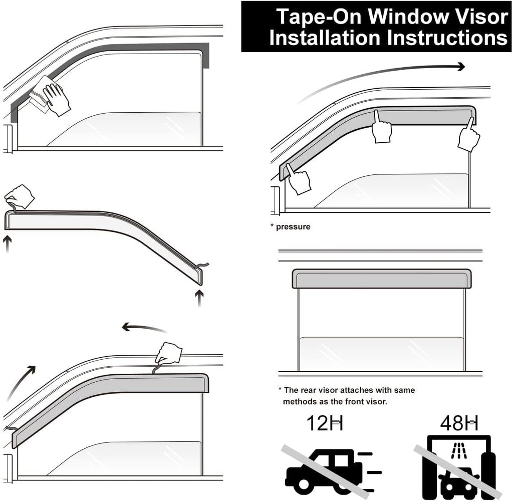Tape-On Window Visors 4-Piece for 07-14 Chevy Tahoe/GMC Yukon Sun Rain Guard Shield Shade Smoke 94514