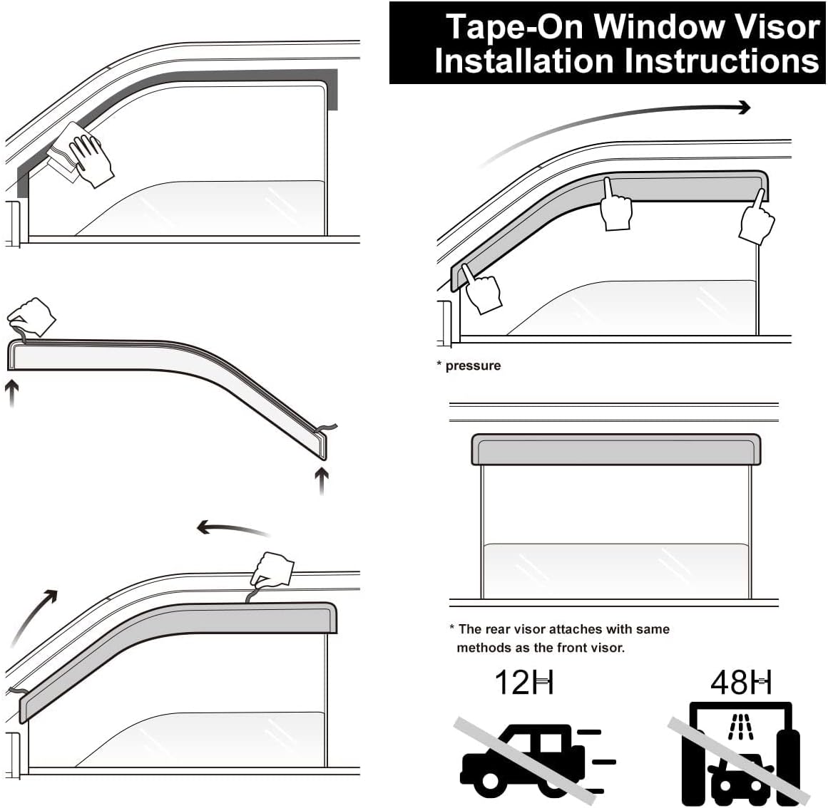 Tape-On Window Visors 4-Piece for 07-14 Chevy Tahoe/GMC Yukon Sun Rain Guard Shield Shade Smoke 94514