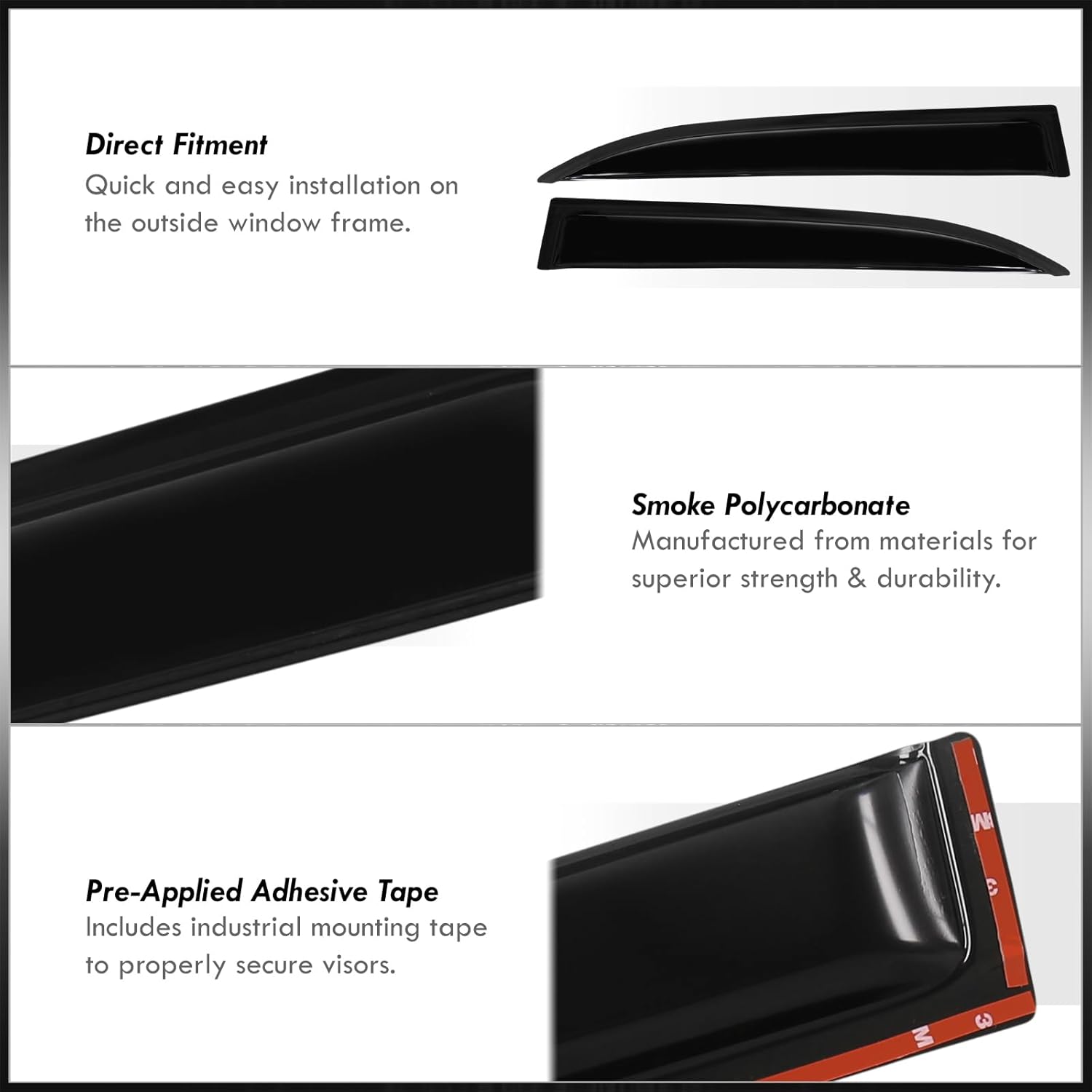 4PCS Tape-On Smoke Tint Side Window Visors Rain Guard Sun Shade Ventilation Aerodynamic Wind Deflector Shields Set Compatible/Replacement For GD3 Fit Jazz 2006 2007 2008 06 07 08