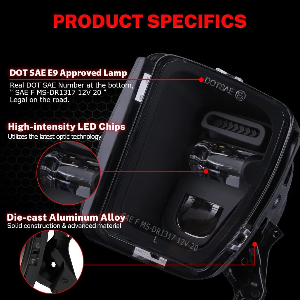 New Version LED Fog Lights Compatible with Dodge Ram 1500 2013 2014 2015 2016 2017 2018 Bumper Driving Fog Lamps Replacement – 1 Pair Black