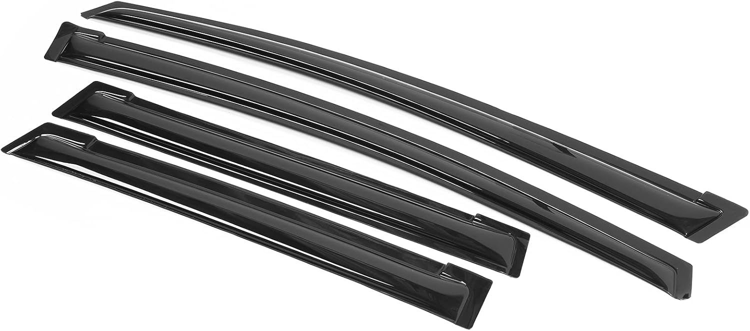 Window Visor Compatible with 2009-2014 Honda FIT 4 Door, Slim Style Acrylic Smoke Tinted & Semi-Transparent Sun Rain Wind Guards Shield Vent by IKON MOTORSPORTS, 2010 2011 2012 2013