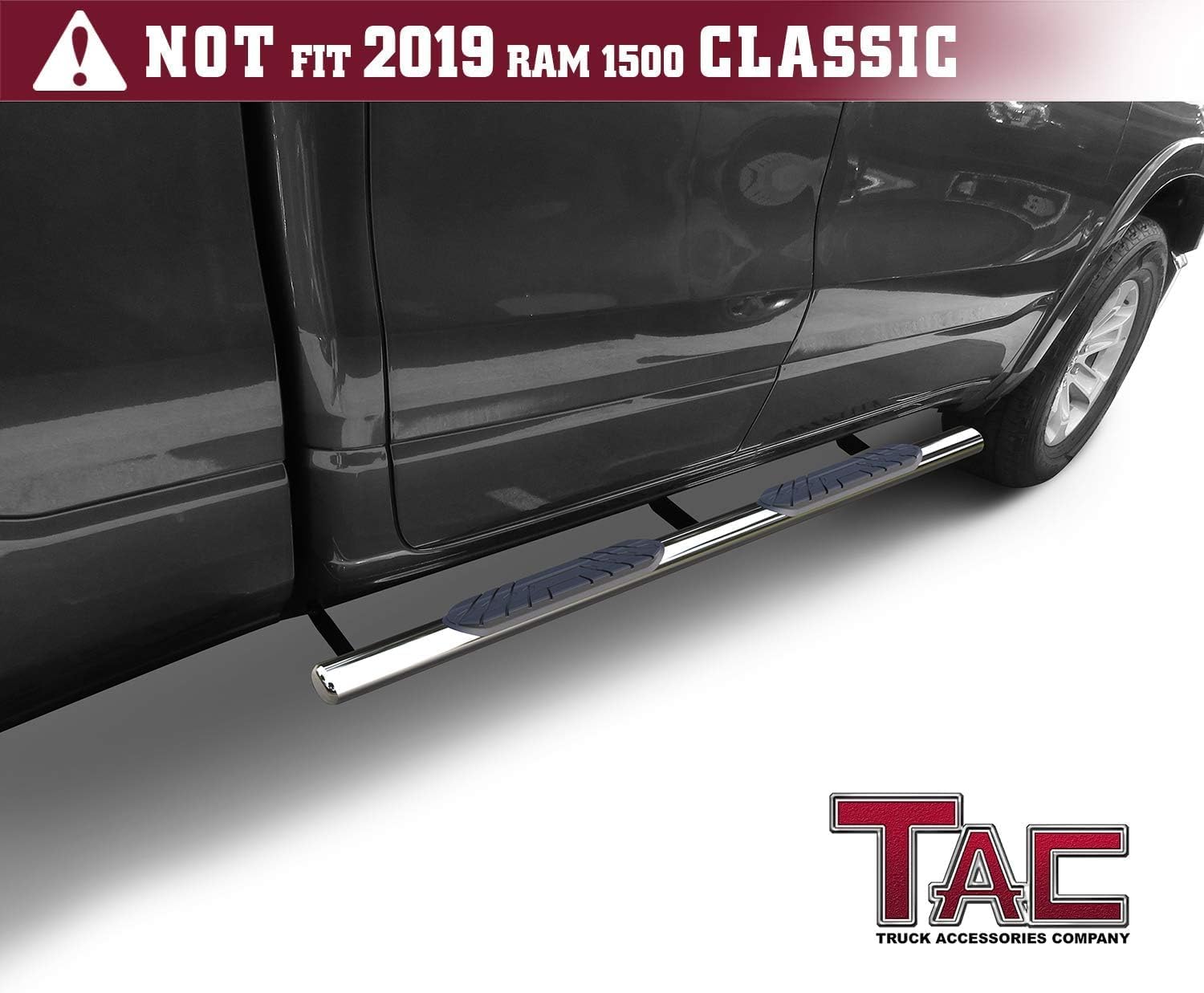 Side Steps Running Boards Fit 2019-2025 Dodge RAM 1500 Quad Cab (Exclude 2019-2024 RAM 1500 Classic) Truck Pickup 4" Oval Tube Stainless Steel Side Bars Nerf Bars Off Road Accessories 2Pcs