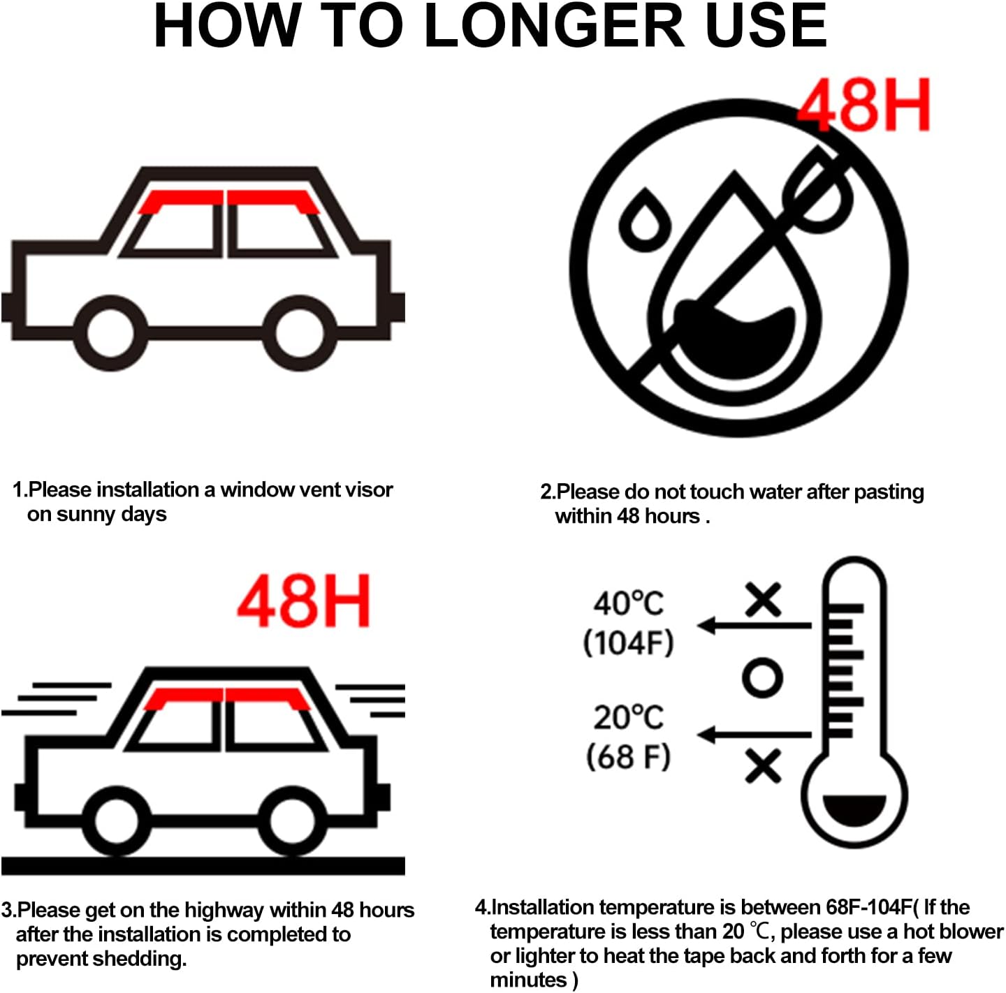 Tape-On Rain Guards Window Visor Fit for 2016-2021 Honda Civic Window Vent Deflector Visors 4 Pcs-94682