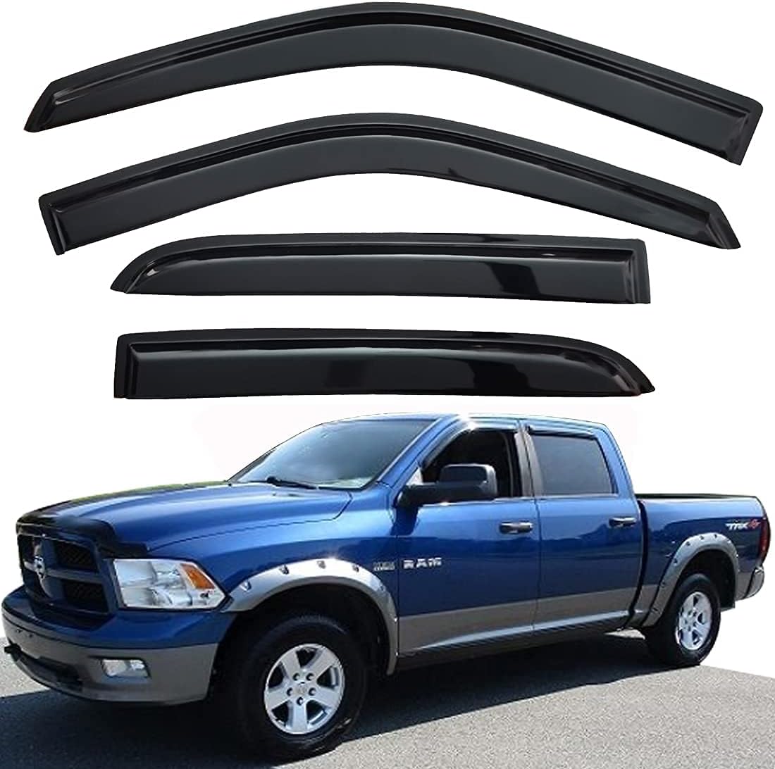 94515 Side Window Visor Rain Guards for 07-14 Chevy Silverado 1500 & GMC Sierra 1500 2500HD 3500HD Crew Cab/Avalanche/Suburban/Yukon XL Wind Deflectors Windnow Shade Vent Sun Visors 4PCS
