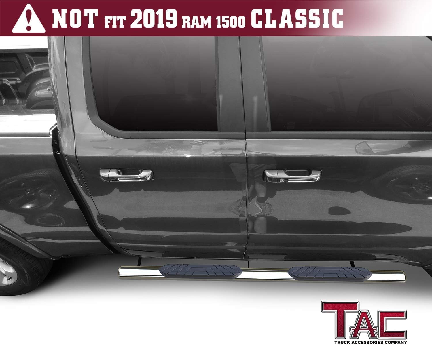 Side Steps Running Boards Fit 2019-2025 Dodge RAM 1500 Quad Cab (Exclude 2019-2024 RAM 1500 Classic) Truck Pickup 4" Oval Tube Stainless Steel Side Bars Nerf Bars Off Road Accessories 2Pcs
