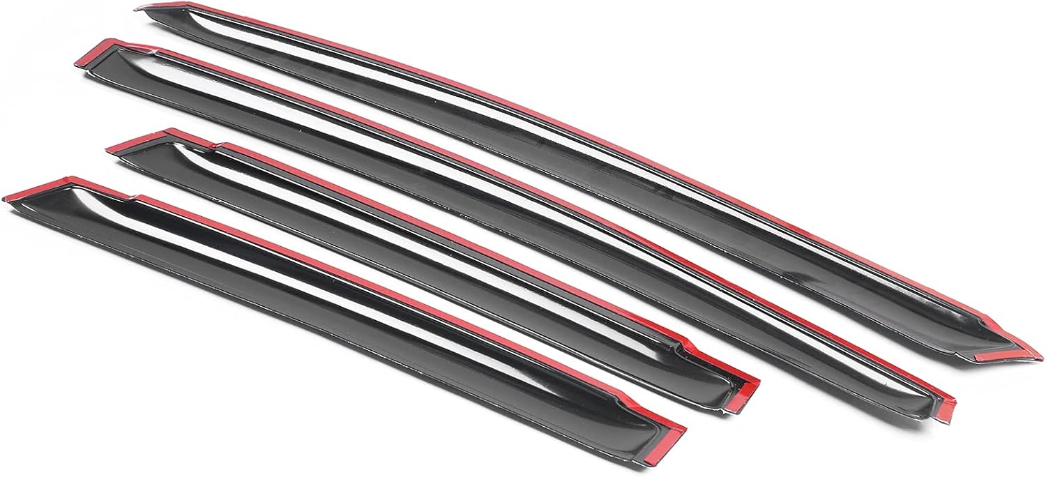 Window Visor Compatible with 2009-2014 Honda FIT 4 Door, Slim Style Acrylic Smoke Tinted & Semi-Transparent Sun Rain Wind Guards Shield Vent by IKON MOTORSPORTS, 2010 2011 2012 2013