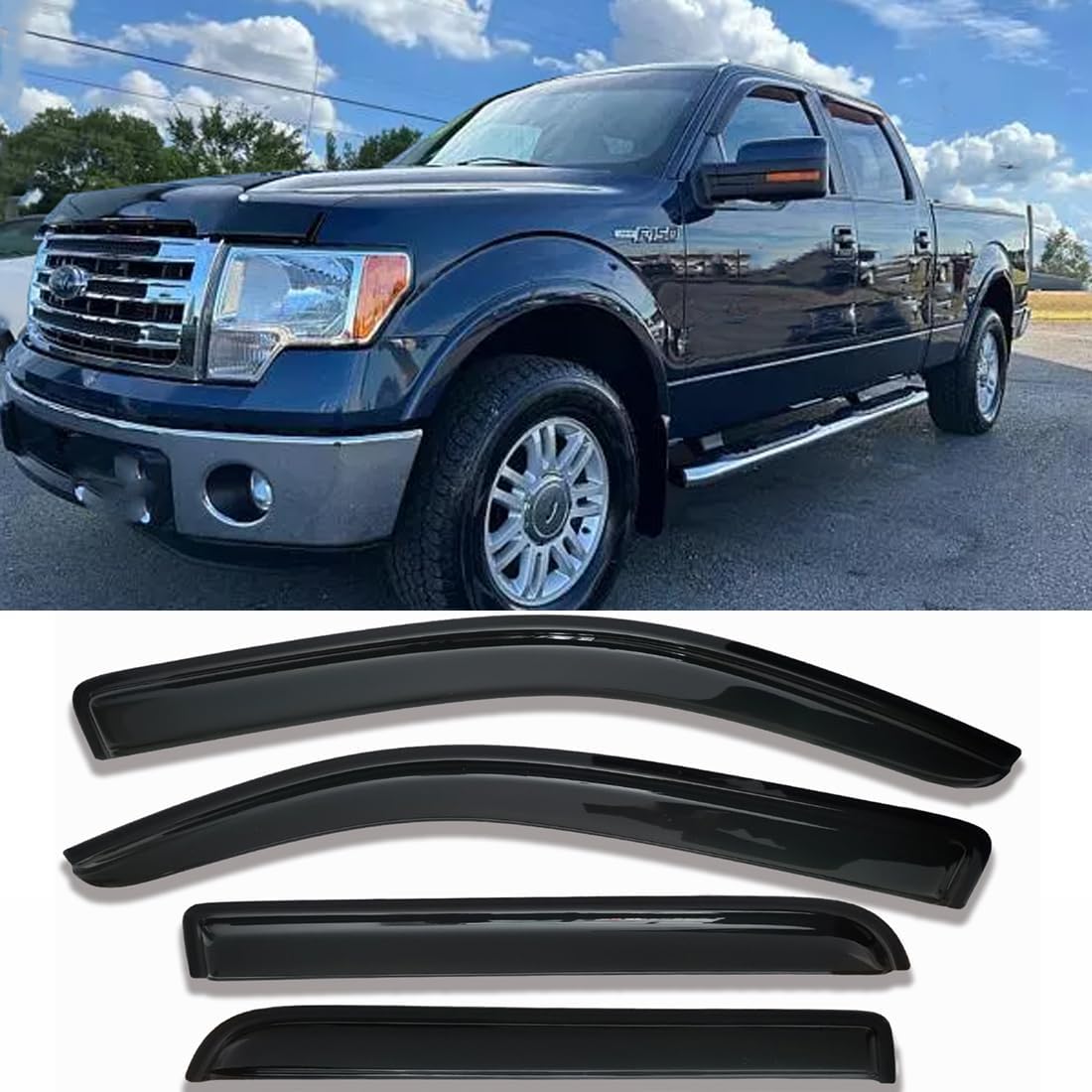 Tape On Side Window Deflectors Vent Window Visor for 2015-2018 Chevy Silverado & GMC Sierra 1500 2500HD 3500HD Double/Extended Cab Rain Guards Sun Shade 4PC-Set Truck Accessories