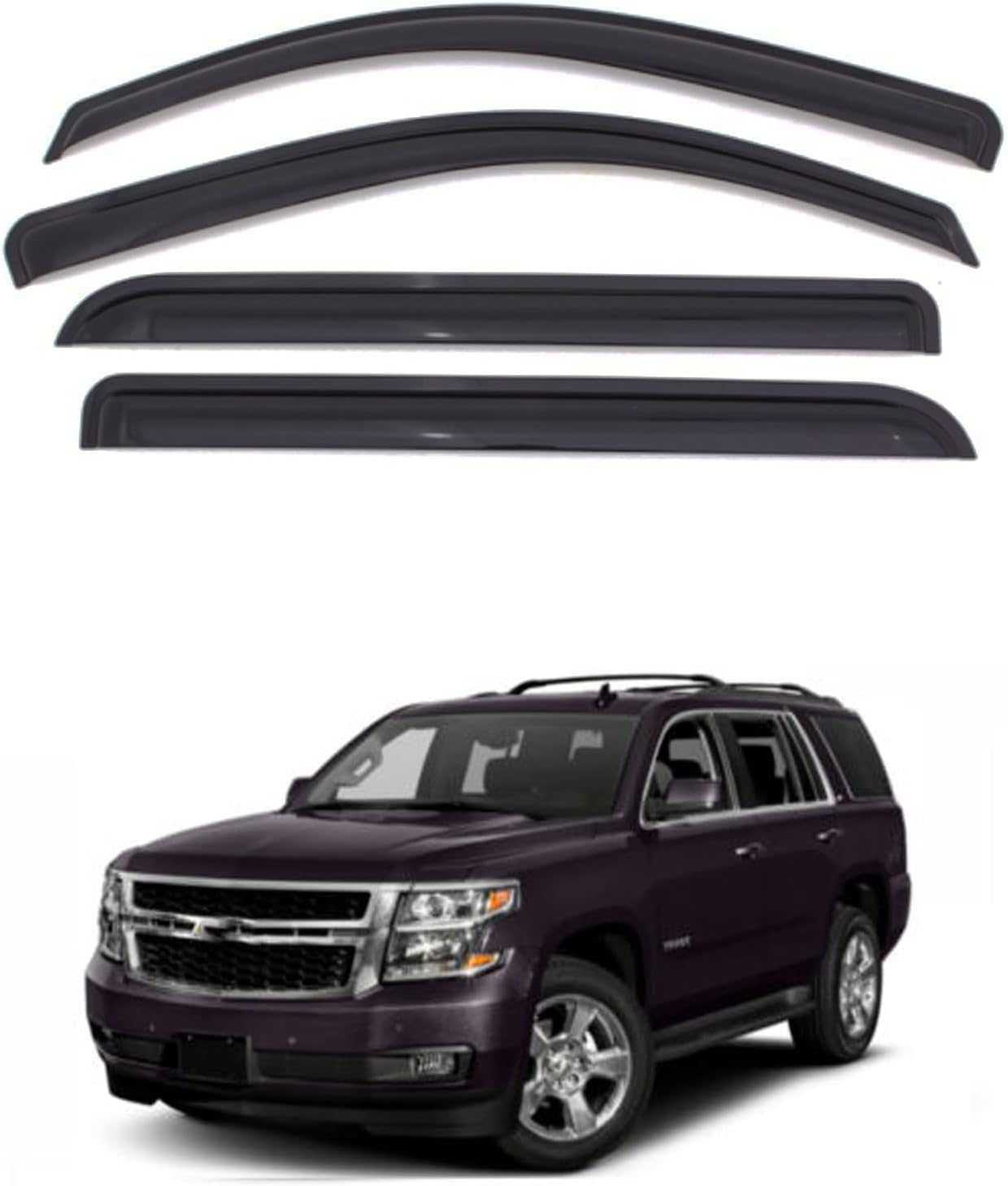 Tape-On Window Visors 4-Piece for 07-14 Chevy Tahoe/GMC Yukon Sun Rain Guard Shield Shade Smoke 94514