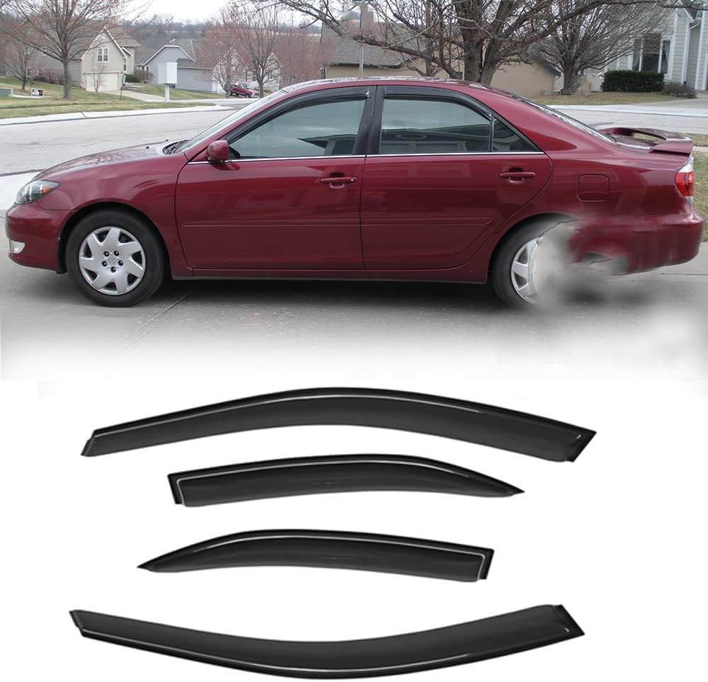 4pcs Side Window Deflectors Shade, Outside Mount Tape-On Rain Guards Set, Side Window Visors Compatible with 1993-1997 Toyota Corolla Sedan 94022