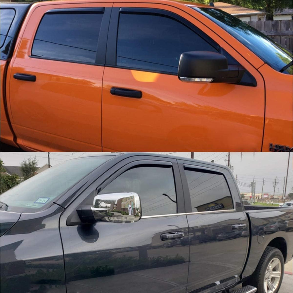 Extra Durable In-Channel Wind Deflector Visor Rain Guard, Fit 2009-2018 Dodge Ram 1500 Crew Cab, 2010-2025 Ram 2500 & 3500 Crew & Mega Cab, 2019-2024 Ram 1500 Classic Crew Cab, Smoke, 4-Pcs