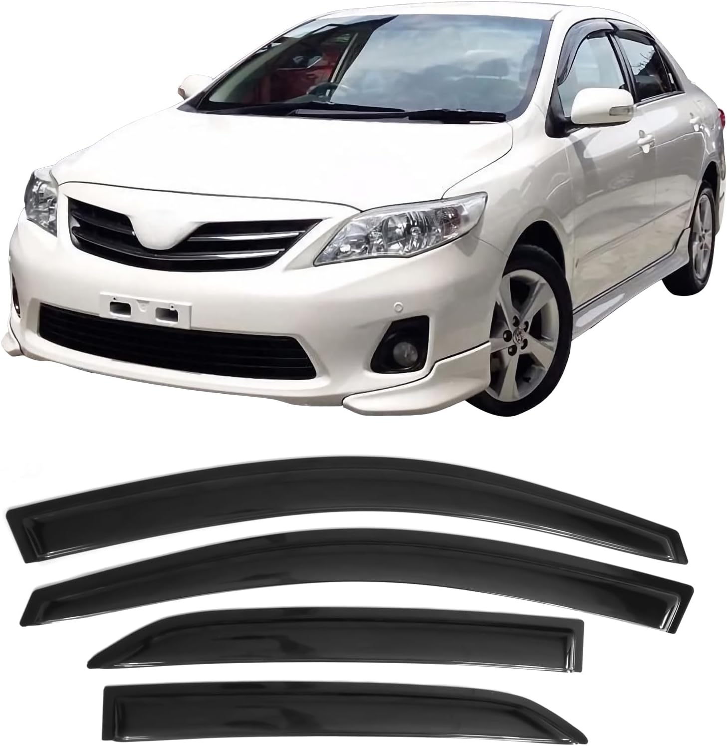 Window Visors Compatible with 2009-2013 Toyota Corolla, Dark Smoke Car Rain Sun Window Shade Guard Air Deflector by IKON MOTORSPORTS, 2010 2011 2012