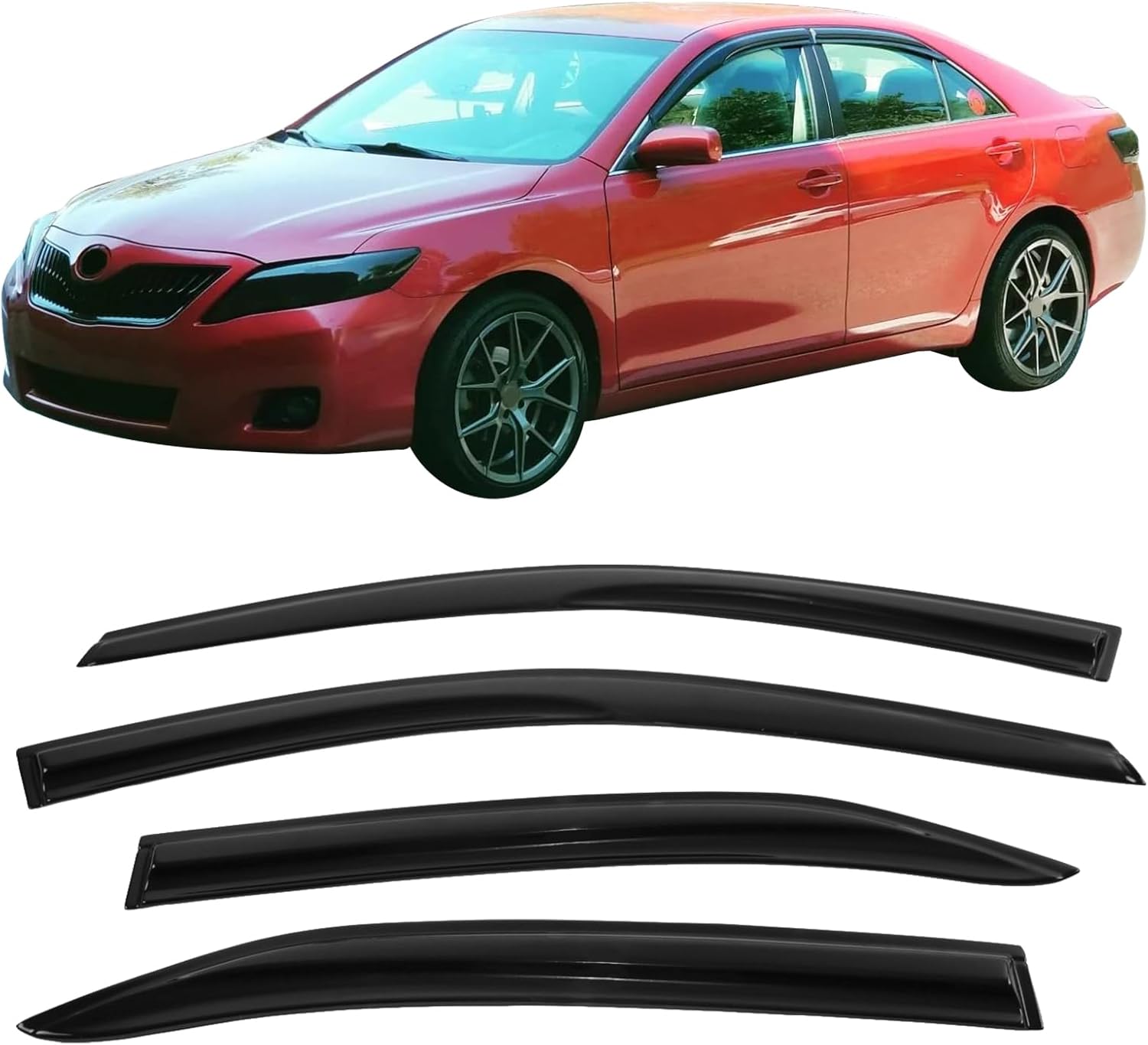 Window Visor Compatible with 2007-2011 Toyota Camry, Slim Style Acrylic Smoke Tinted Sun Rain Wind Guards Shield Vent by IKON MOTORSPORTS, 2008 2009 2010
