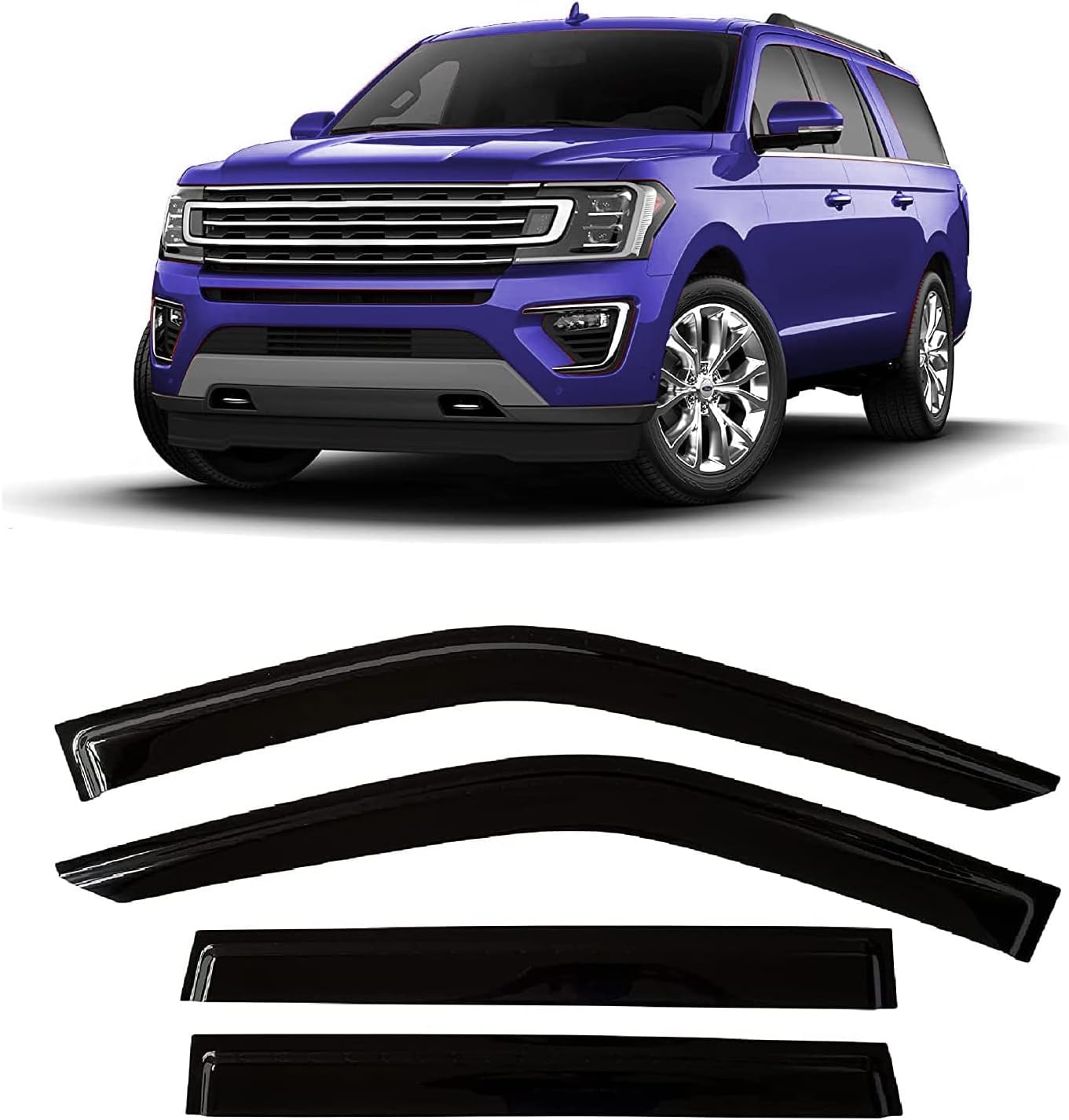 Tape-On Window Visors 4-Piece for 07-14 Chevy Tahoe/GMC Yukon Sun Rain Guard Shield Shade Smoke 94514