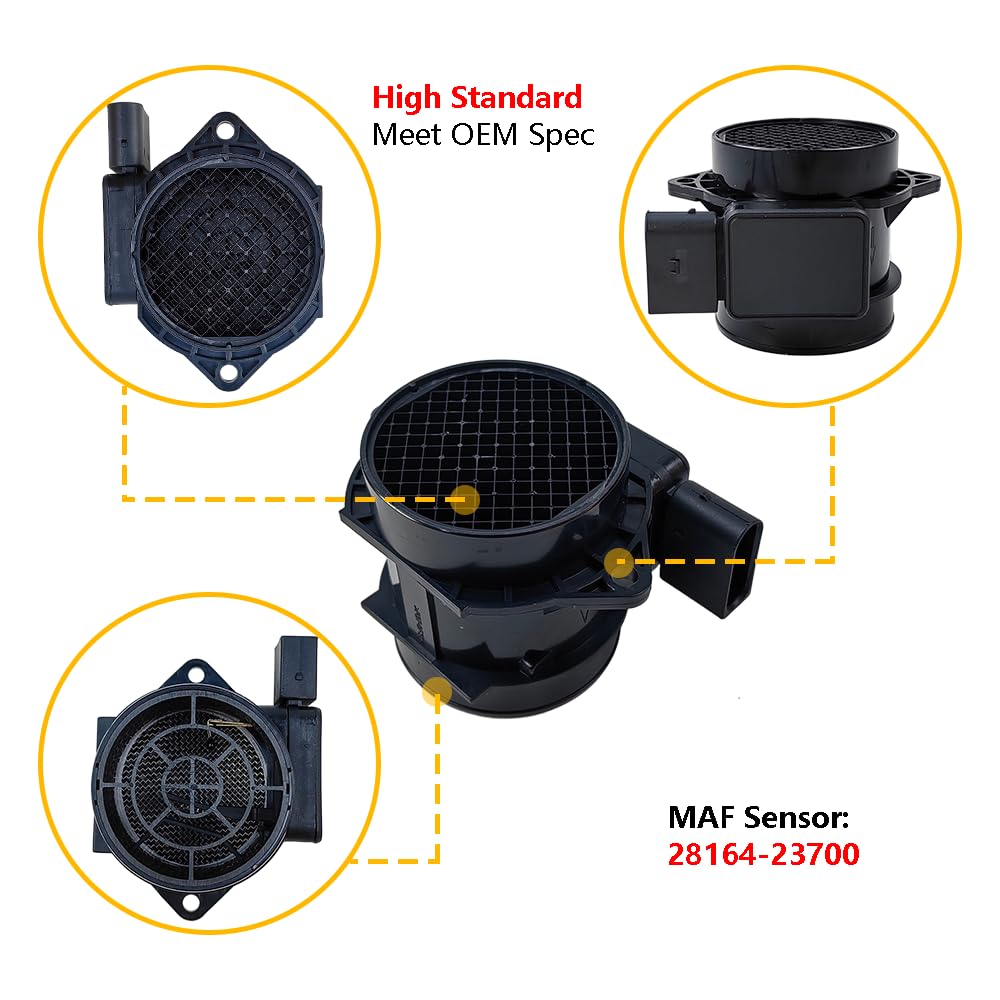 Air Flow Sensor Meter MAF | Fit for Kia Rio Rio5 Spectra Spectra5 Sportage, Hyundai Accent Elantra Tiburon Tucson L4 1.6L 2.0L | OE# 28164-23700 28164-23720 28164-25000 74-10114 MAS0255 5WK96431
