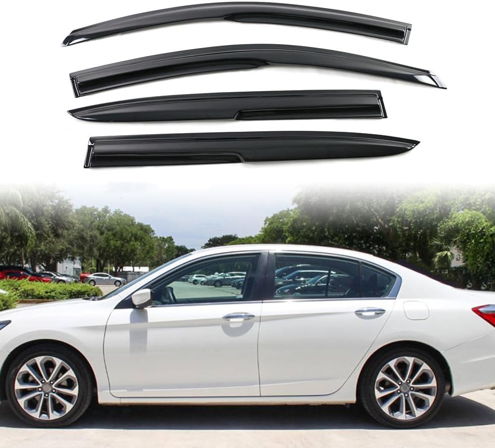 Window Visors Compatible with 2013-2017 Honda Accord 9th Gen Sedan Only, Acrylic Smoked JDM Stick On External Wind Deflectors, 2014 2015 2016