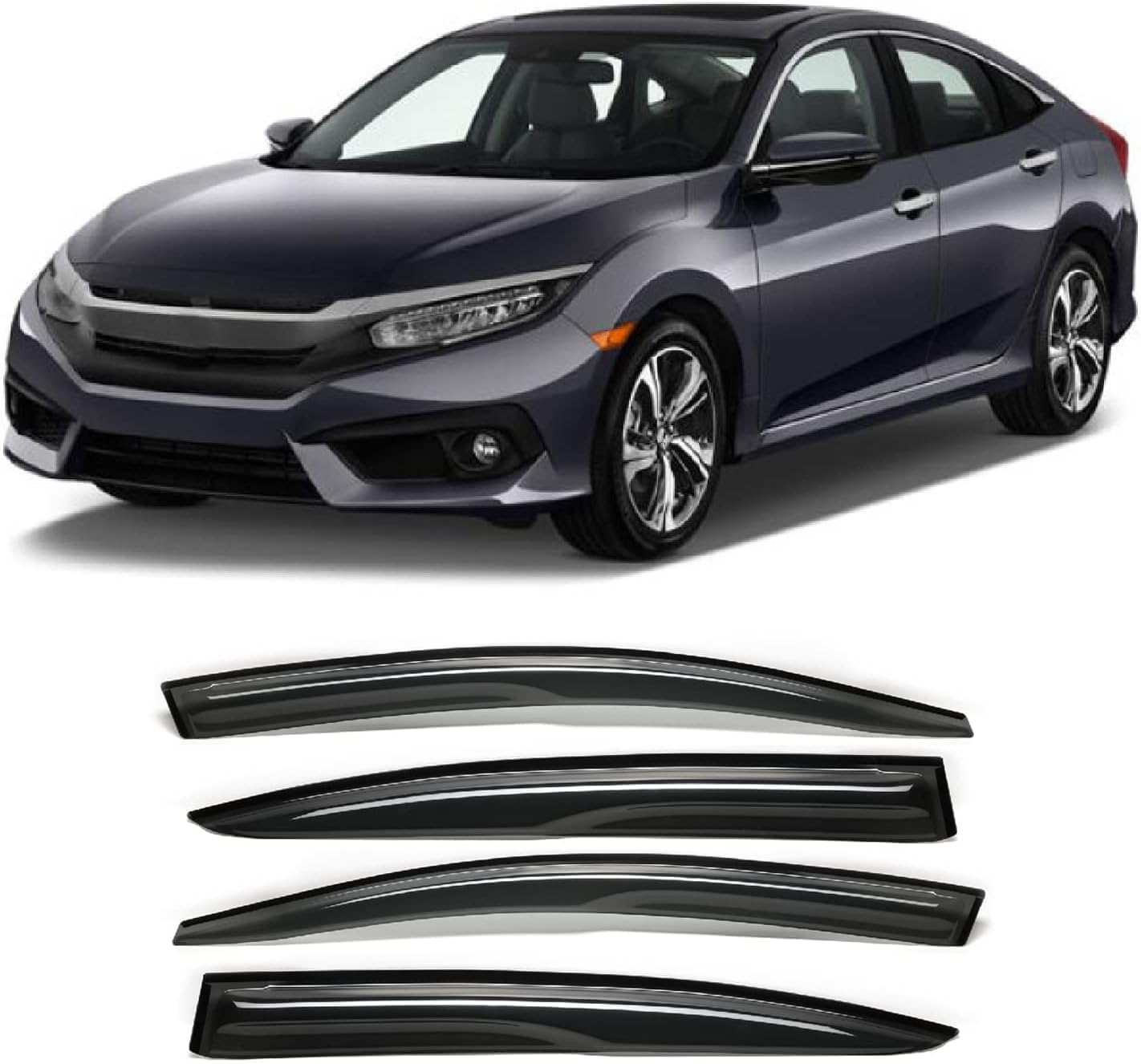 Tape-On Window Visors 4-Piece for 07-14 Chevy Tahoe/GMC Yukon Sun Rain Guard Shield Shade Smoke 94514