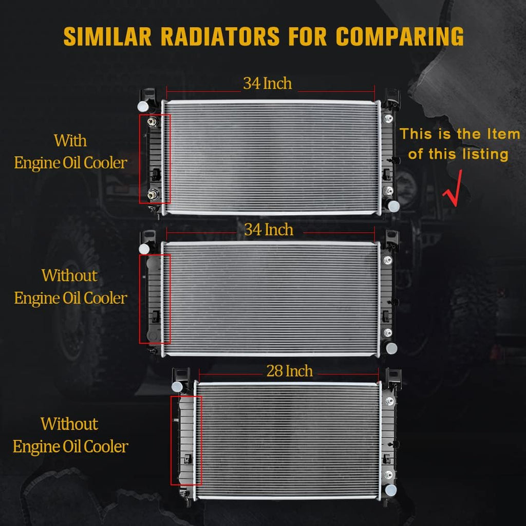 34'' Core Radiator Compatible Compatible with Chevy Silverado Suburban GMC Yukon Sierra Tahoe Escalade Hummer H2 4.3L 4.8L 5.3L 6.0L 6.2L V8 DWRD1001