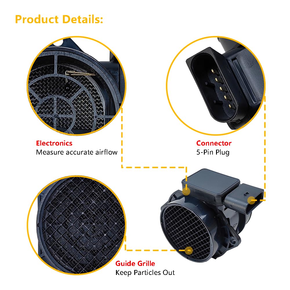 Air Flow Sensor Meter MAF | Fit for Kia Rio Rio5 Spectra Spectra5 Sportage, Hyundai Accent Elantra Tiburon Tucson L4 1.6L 2.0L | OE# 28164-23700 28164-23720 28164-25000 74-10114 MAS0255 5WK96431