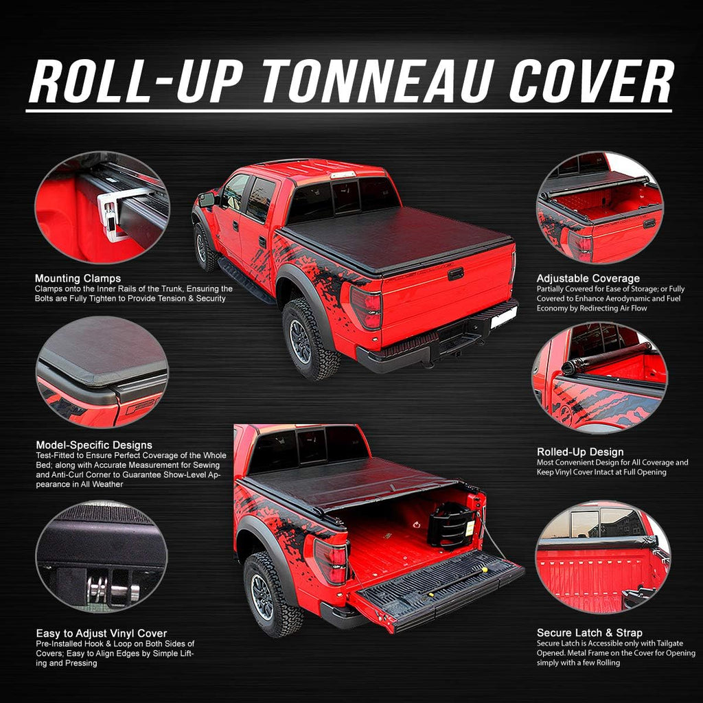 Truck Bed Soft Roll-Up Tonneau Cover Compatible with 19-25 Silverado Sierra 1500 5.75Ft Fleetside/Styleside Bed