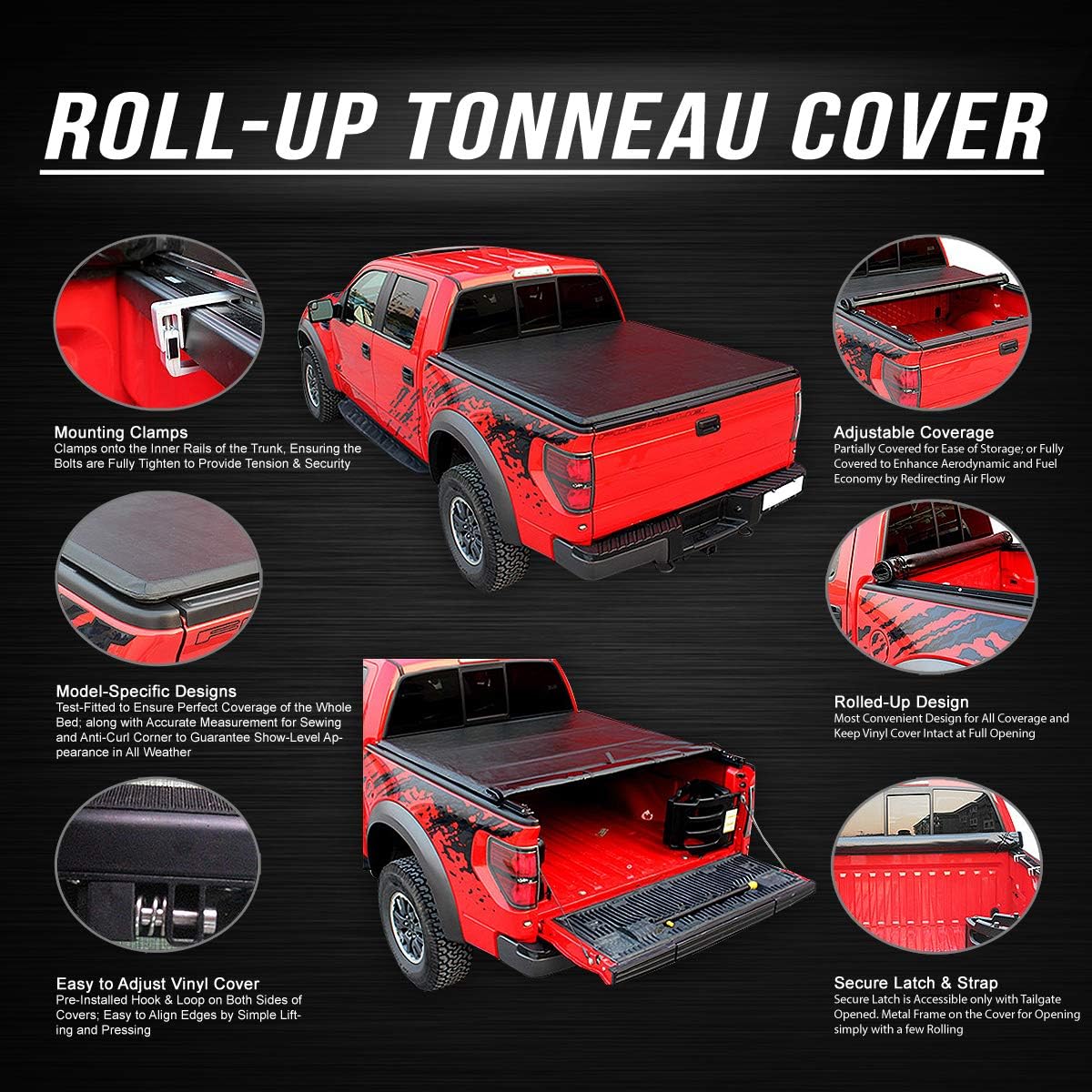 Truck Bed Soft Roll-Up Tonneau Cover Compatible with 19-25 Silverado Sierra 1500 5.75Ft Fleetside/Styleside Bed