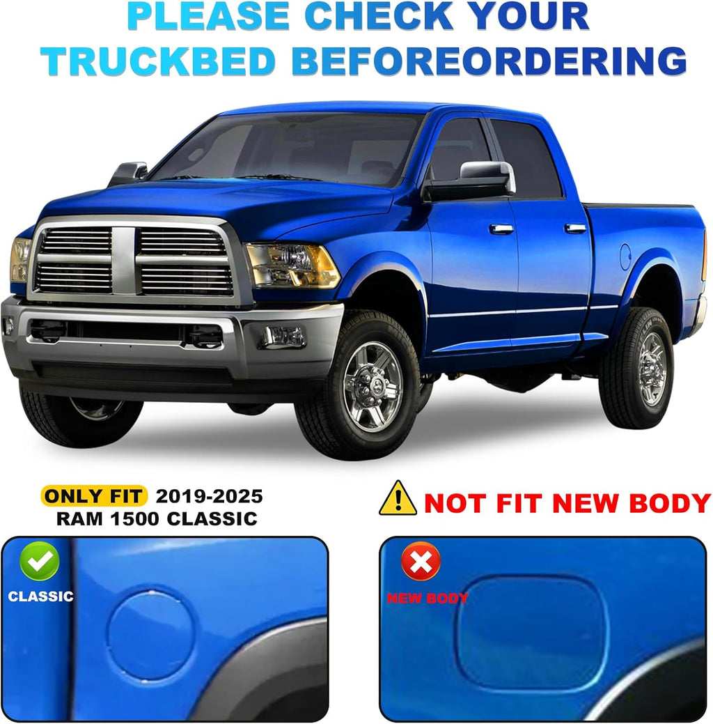 6.4Ft Soft Roll Up Tonneau Cover for 2003-2010, 2011-2018, 2019-2023 Dodge Ram 1500, 2011-2024 Ram 2500 3500 6.4 Ft Bed Fleetside Without Rambox