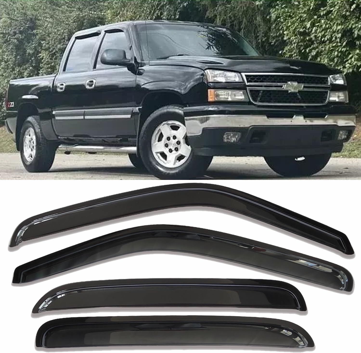 Tape On Side Window Deflectors Vent Window Visor for 2015-2018 Chevy Silverado & GMC Sierra 1500 2500HD 3500HD Double/Extended Cab Rain Guards Sun Shade 4PC-Set Truck Accessories