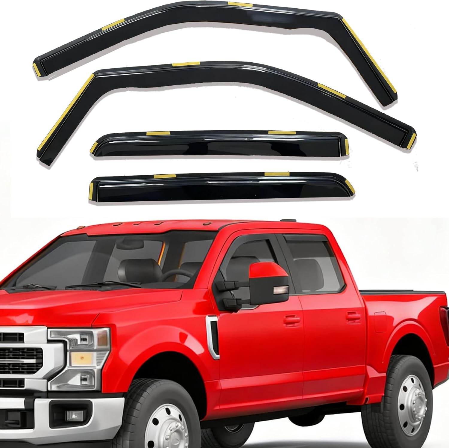 94515 Side Window Visor Rain Guards for 07-14 Chevy Silverado 1500 & GMC Sierra 1500 2500HD 3500HD Crew Cab/Avalanche/Suburban/Yukon XL Wind Deflectors Windnow Shade Vent Sun Visors 4PCS