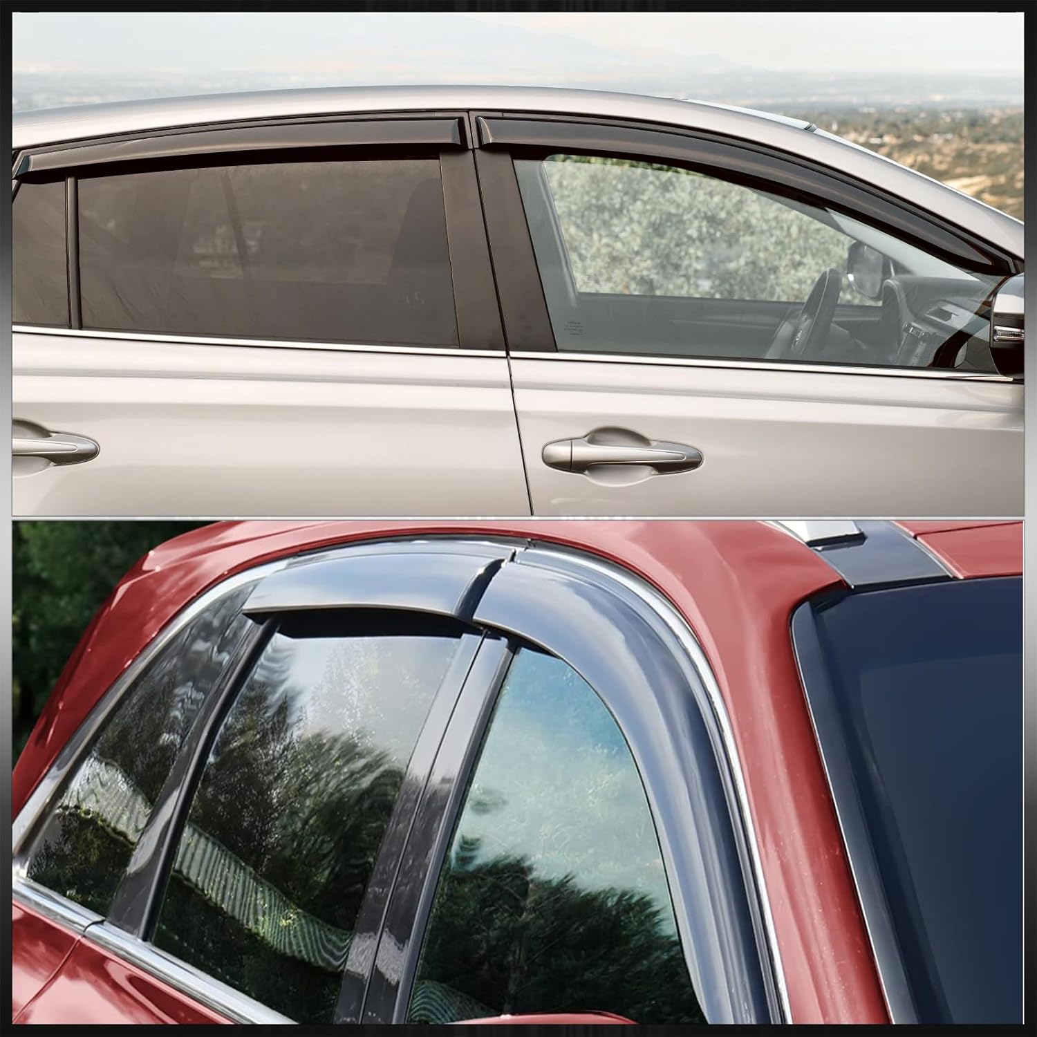 4PCS Tape-On Smoke Tint Side Window Visors Rain Guard Sun Shade Ventilation Aerodynamic Wind Deflector Shields Set Compatible/Replacement For GD3 Fit Jazz 2006 2007 2008 06 07 08
