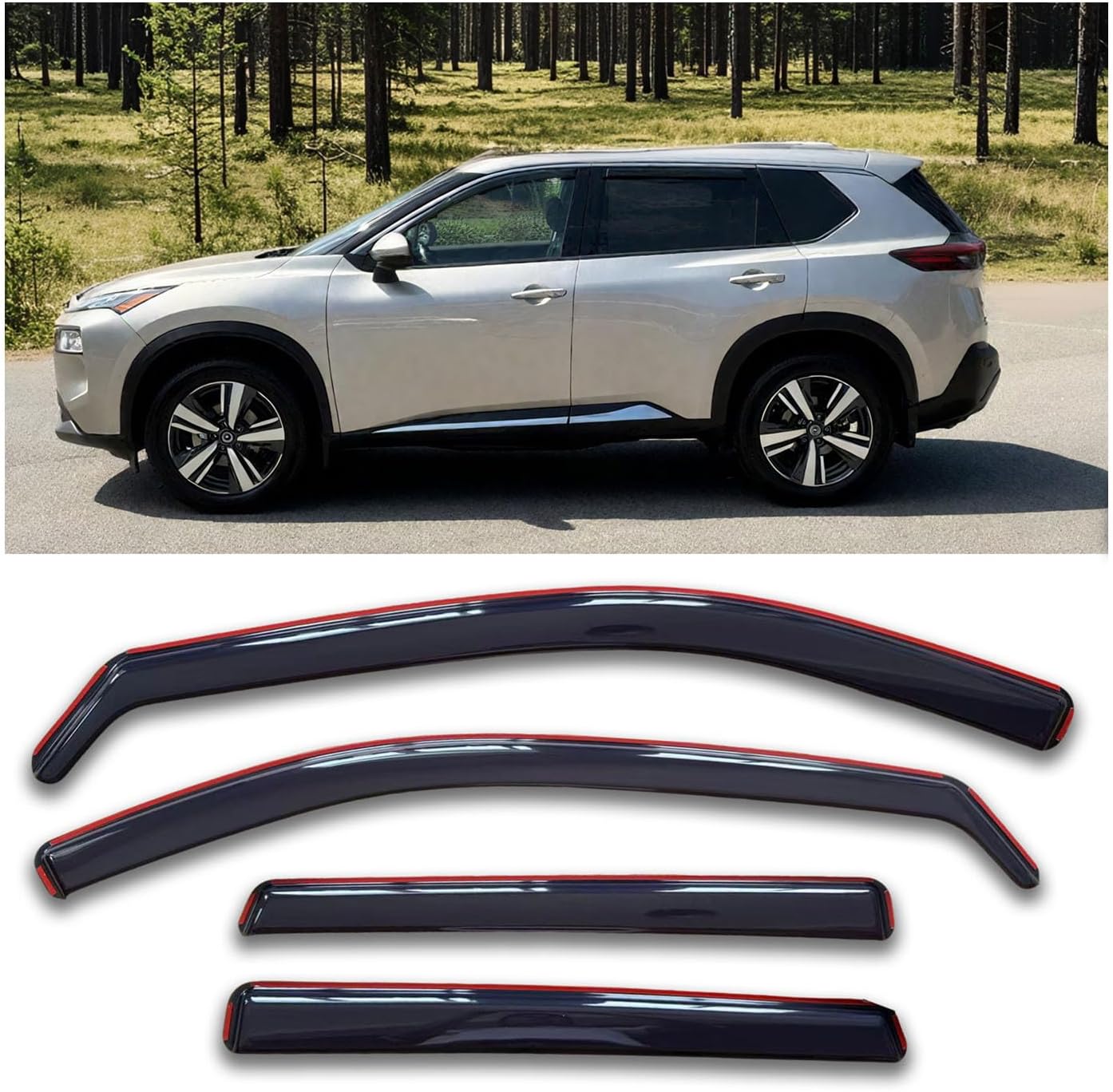 Tape On Side Window Deflectors Vent Window Visor for 2015-2018 Chevy Silverado & GMC Sierra 1500 2500HD 3500HD Double/Extended Cab Rain Guards Sun Shade 4PC-Set Truck Accessories