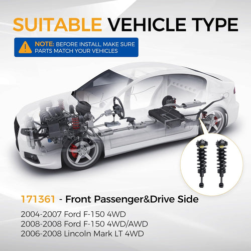 171361 Front Shock Absorbers Struts w/Coil Spring Assembly fit for 2004-2007 Ford F-150, 2008 Ford F-150, 2006-2008 Lincoln Mark LT 4WD（Set of 2）