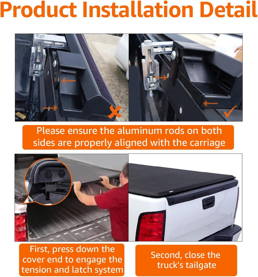 Roll-Up 6.5 feet Truck Bed Tonneau Cover for 2014-2019 Chevy Silverado, GMC Sierra 1500, 2015-2018 Silverado Sierra 2500 3500 HD, Fleetside