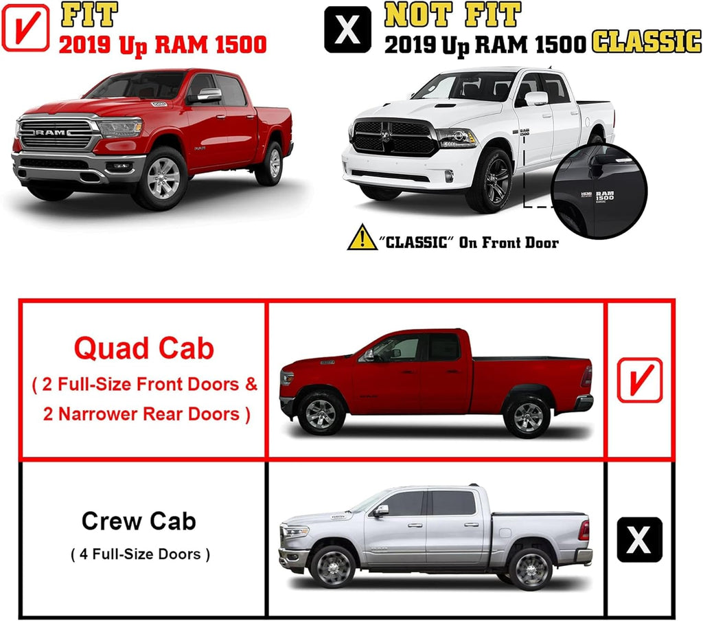 Side Steps Running Boards Fit 2019-2025 Dodge RAM 1500 Quad Cab (Exclude 2019-2024 RAM 1500 Classic) Truck Pickup 4" Oval Tube Stainless Steel Side Bars Nerf Bars Off Road Accessories 2Pcs