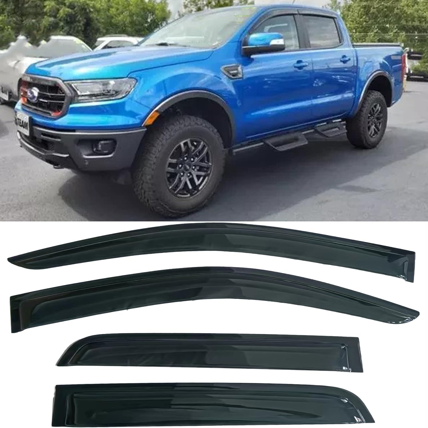 94515 Side Window Visor Rain Guards for 07-14 Chevy Silverado 1500 & GMC Sierra 1500 2500HD 3500HD Crew Cab/Avalanche/Suburban/Yukon XL Wind Deflectors Windnow Shade Vent Sun Visors 4PCS