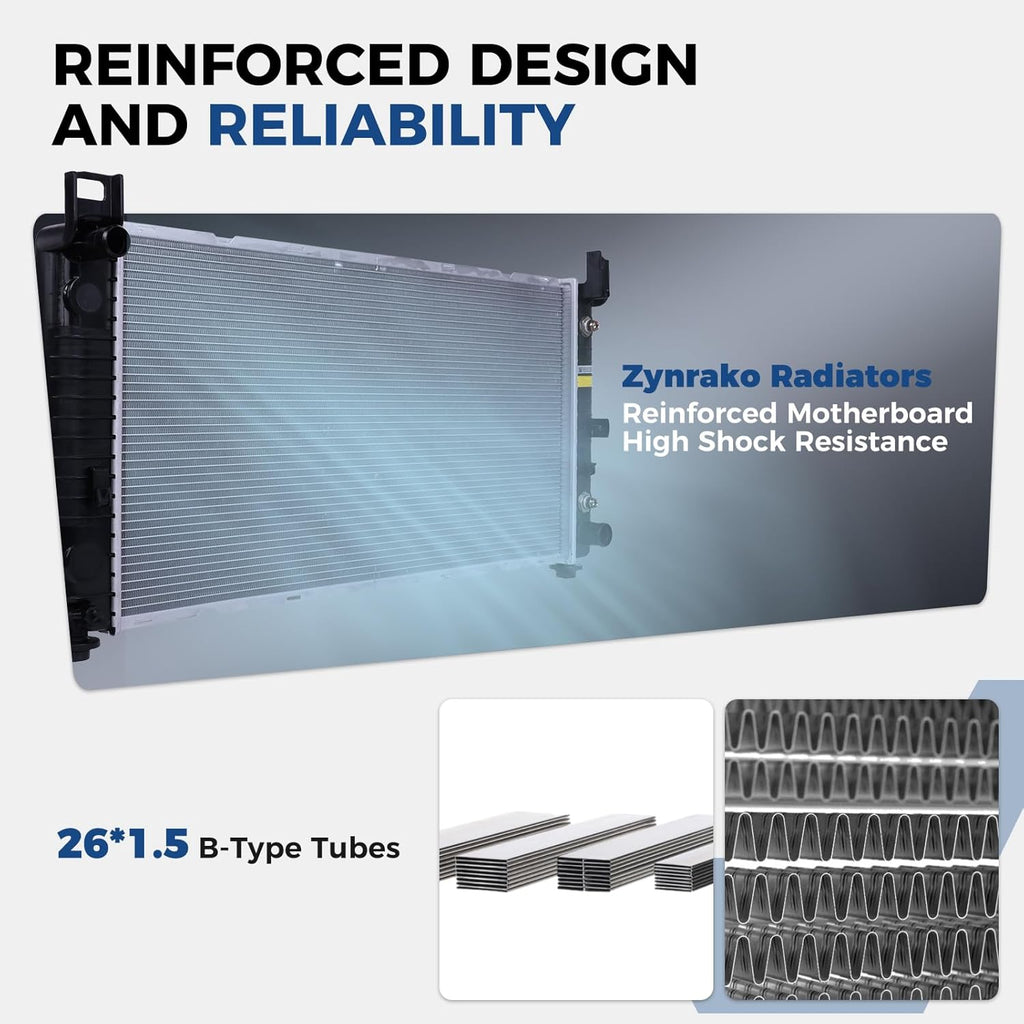 34'' Engine Coolant Radiator Compatible with Chevy Silverado/Suburban/Tahoe, GMC Sierra/Yukon, Cadillac Escalade, without Engine Oil Cooler