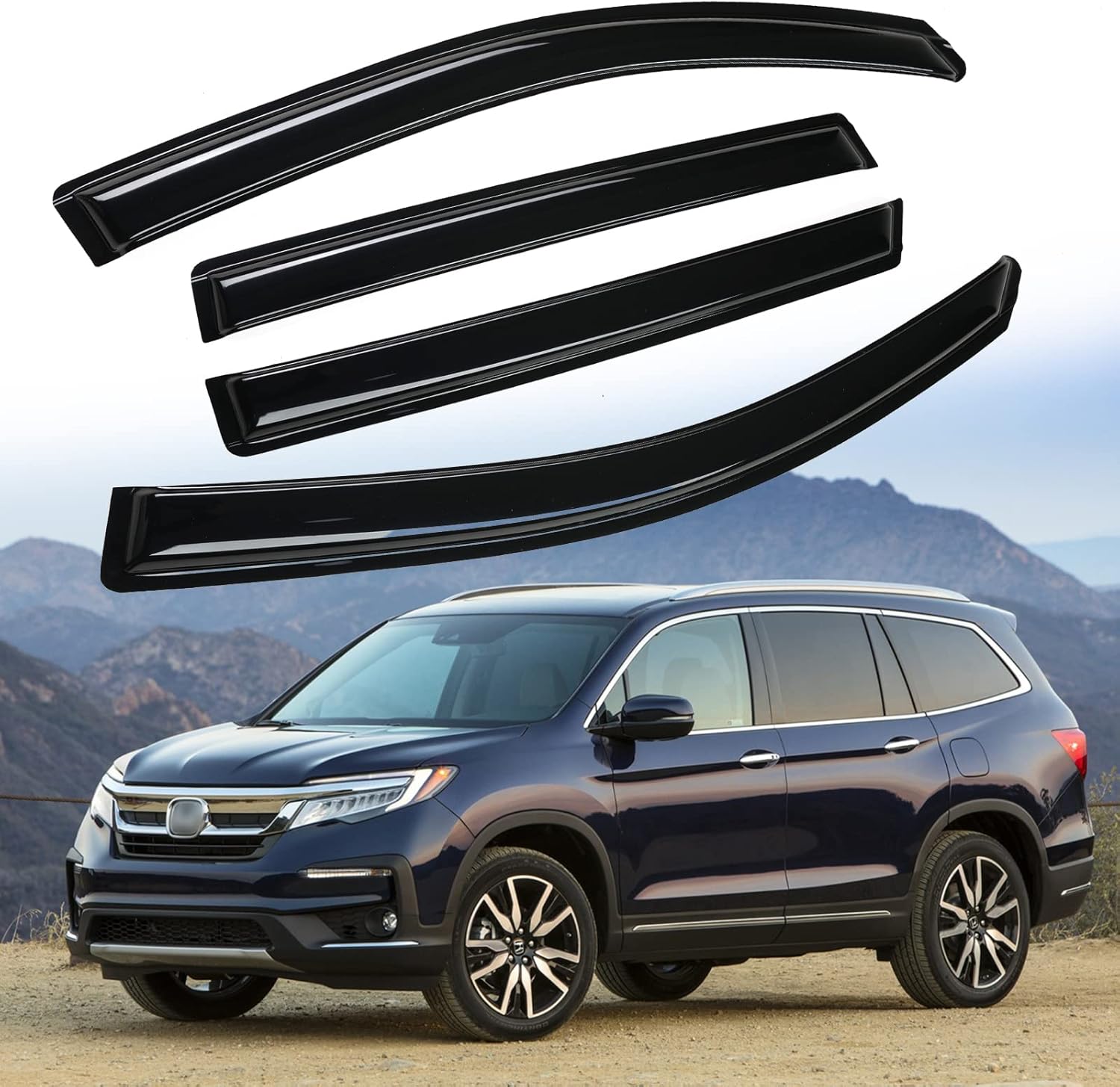 Tape-On Rain Guards Window Visor Fit for 2016-2021 Honda Civic Window Vent Deflector Visors 4 Pcs-94682