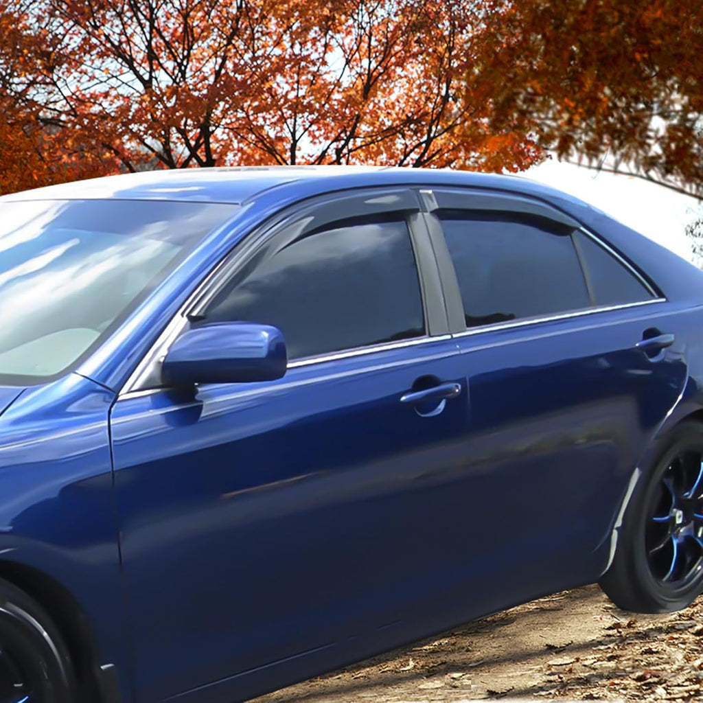 Window Visor Compatible with 2007-2011 Toyota Camry, Slim Style Acrylic Smoke Tinted Sun Rain Wind Guards Shield Vent by IKON MOTORSPORTS, 2008 2009 2010