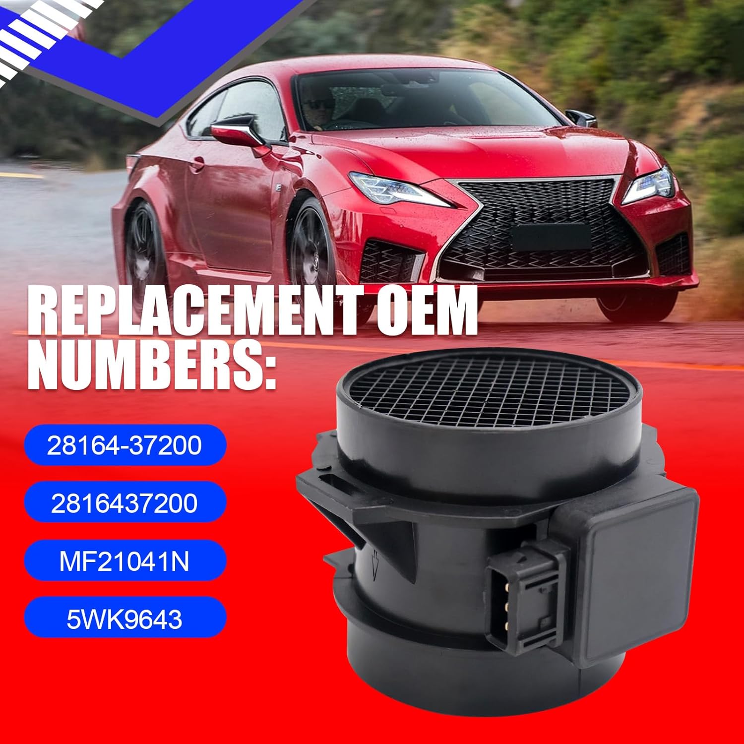 Air Flow Sensor Meter MAF for Hyundai Santa Fe Tucson Tiburon Sonata for Kia Magentis Optima Sportage V6 2.5L 2.7L, Replace OE 28164-37200, 2816437200, MF21041N, 5WK9643