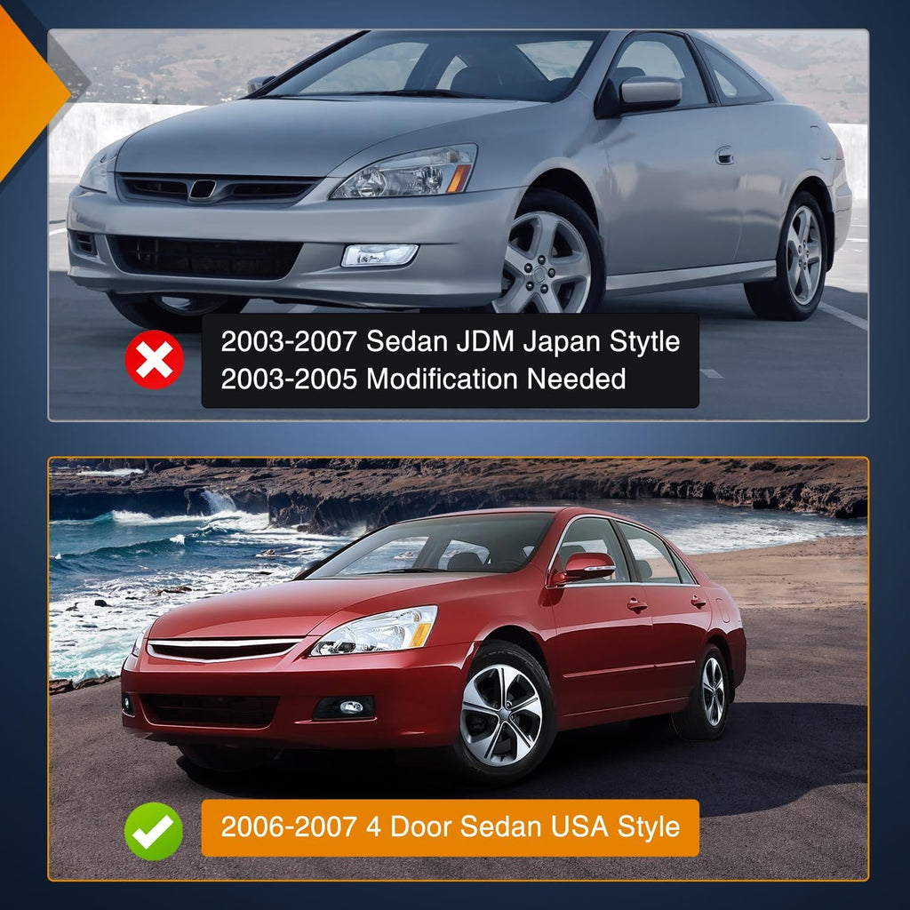 Fog Lights Assembly Compatible with 2006 2007 Honda Accord Sedan 4 Door w/H11 12V 55W Bulbs Clear Lens Driver and Passenger Side