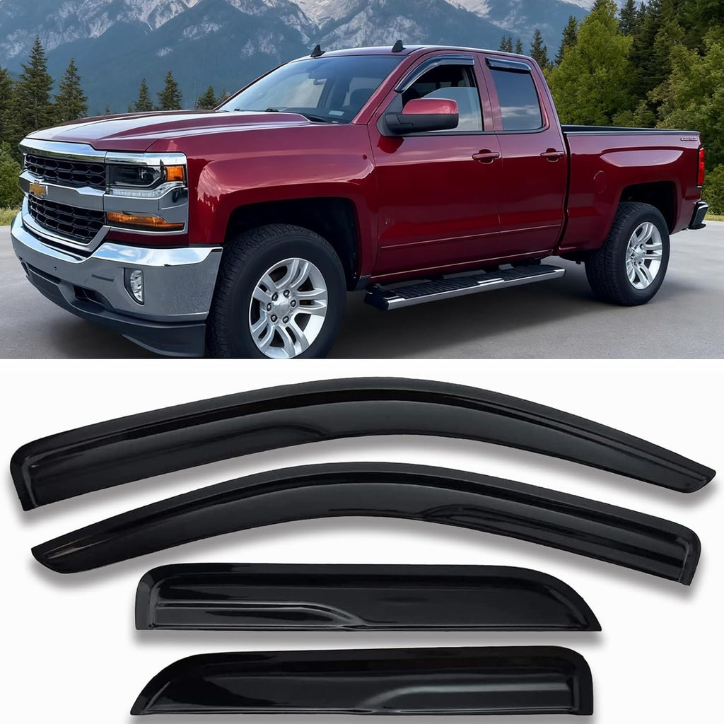 94515 Side Window Visor Rain Guards for 07-14 Chevy Silverado 1500 & GMC Sierra 1500 2500HD 3500HD Crew Cab/Avalanche/Suburban/Yukon XL Wind Deflectors Windnow Shade Vent Sun Visors 4PCS