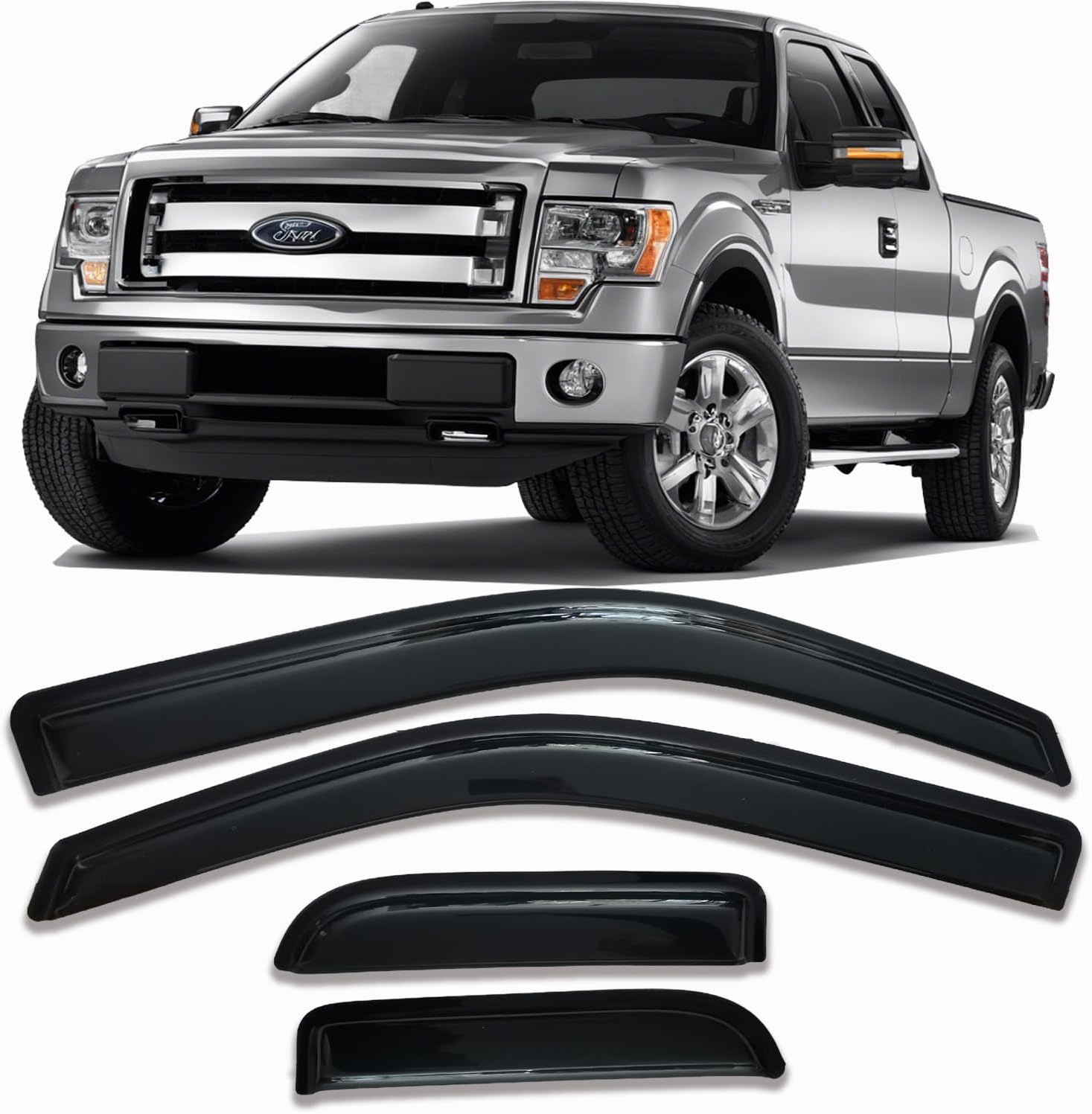 Tape On Side Window Deflectors Vent Window Visor for 2015-2018 Chevy Silverado & GMC Sierra 1500 2500HD 3500HD Double/Extended Cab Rain Guards Sun Shade 4PC-Set Truck Accessories