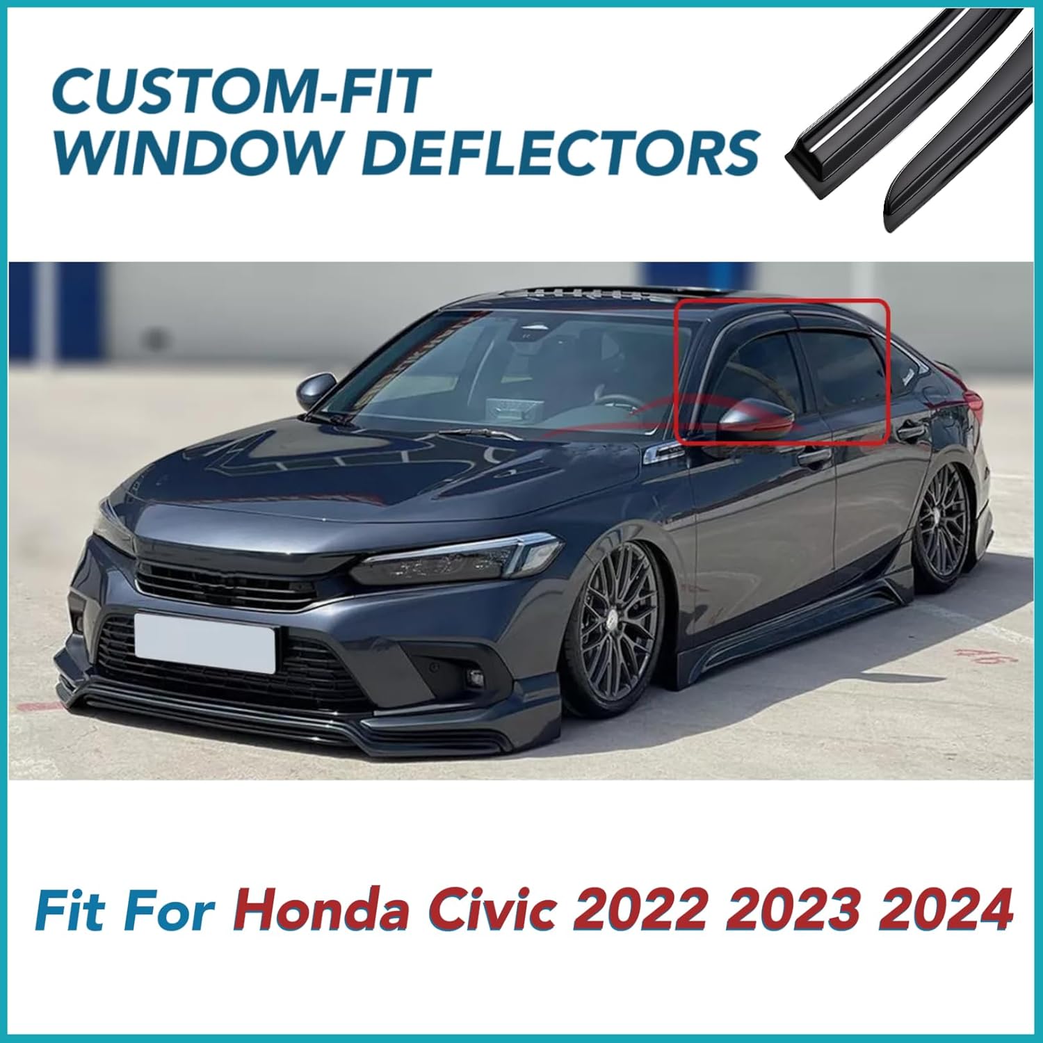 Window Visor Compatible with Honda Civic Sedan 2022 2023 2024(LX EX SI HPT Sport Touring) 4PCS Rain Guard Sun Shield Shade and Window Deflectors
