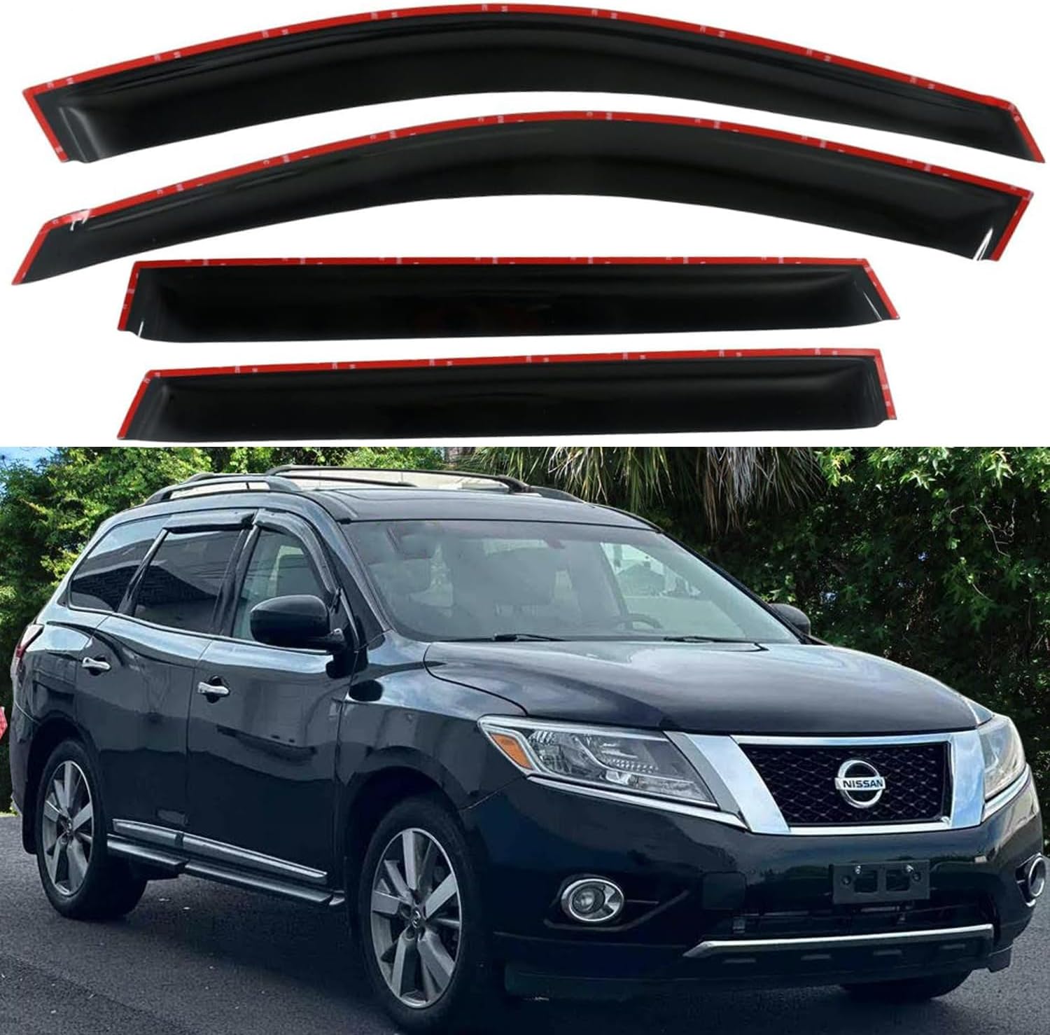 94515 Side Window Visor Rain Guards for 07-14 Chevy Silverado 1500 & GMC Sierra 1500 2500HD 3500HD Crew Cab/Avalanche/Suburban/Yukon XL Wind Deflectors Windnow Shade Vent Sun Visors 4PCS