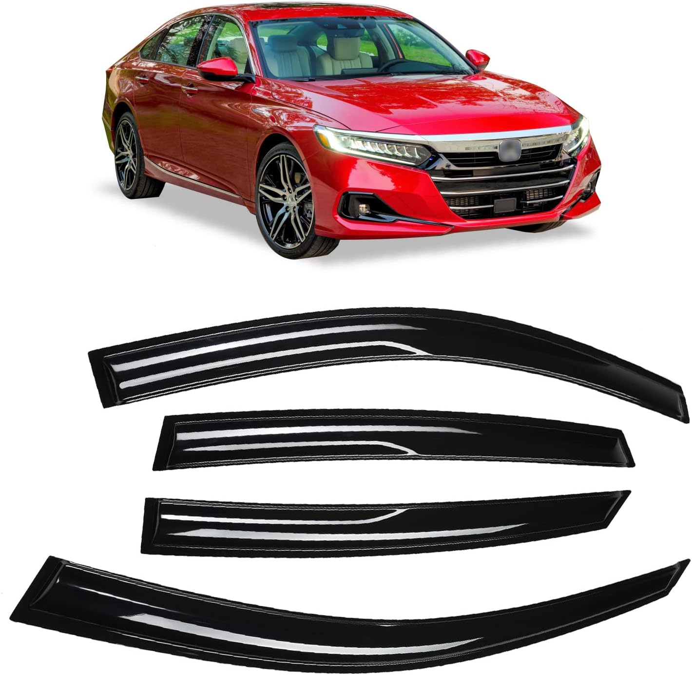 Tape-On Rain Guards Window Visor Fit for 2016-2021 Honda Civic Window Vent Deflector Visors 4 Pcs-94682