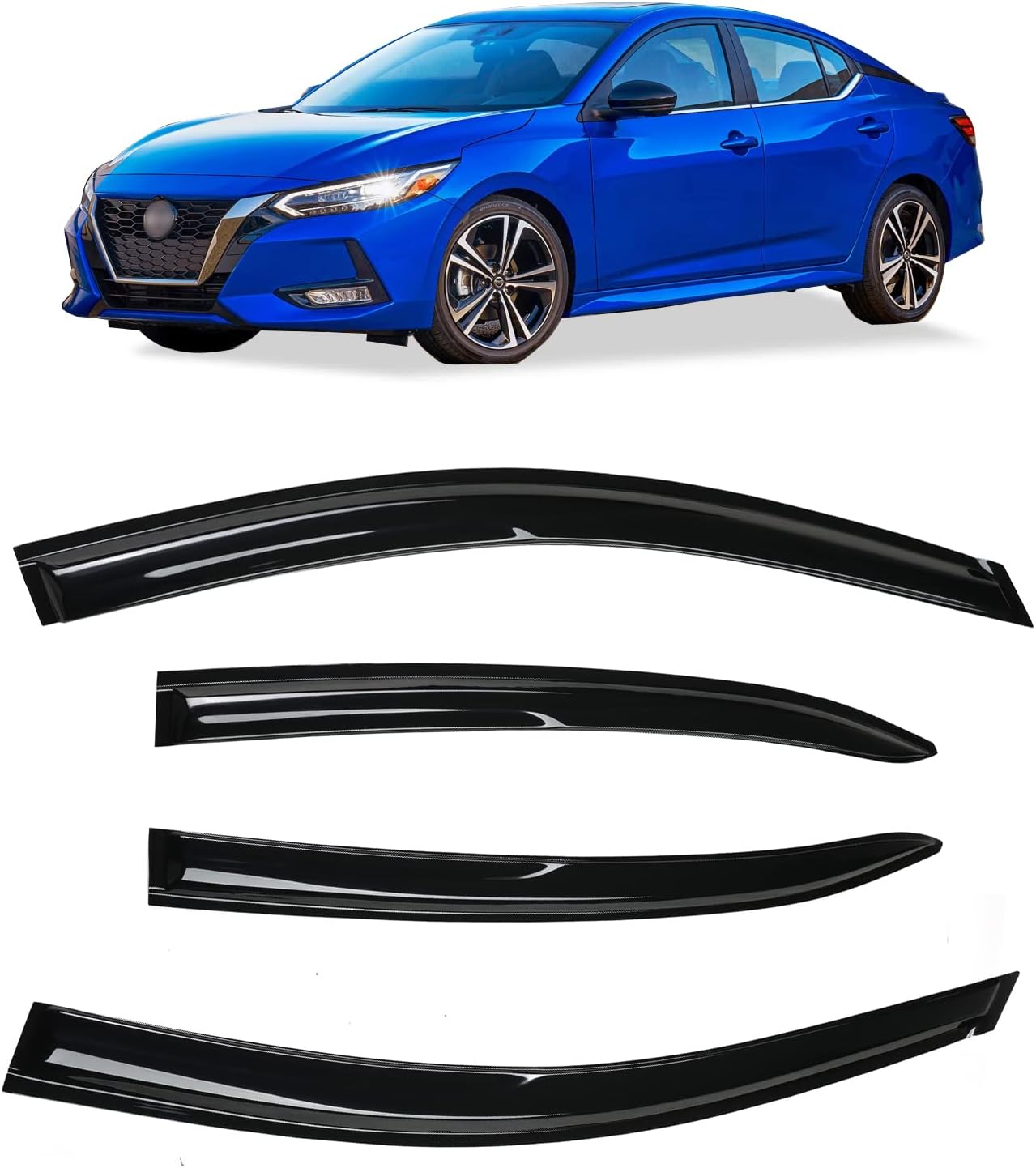 Tape-On Rain Guards Window Visor Fit for 2016-2021 Honda Civic Window Vent Deflector Visors 4 Pcs-94682