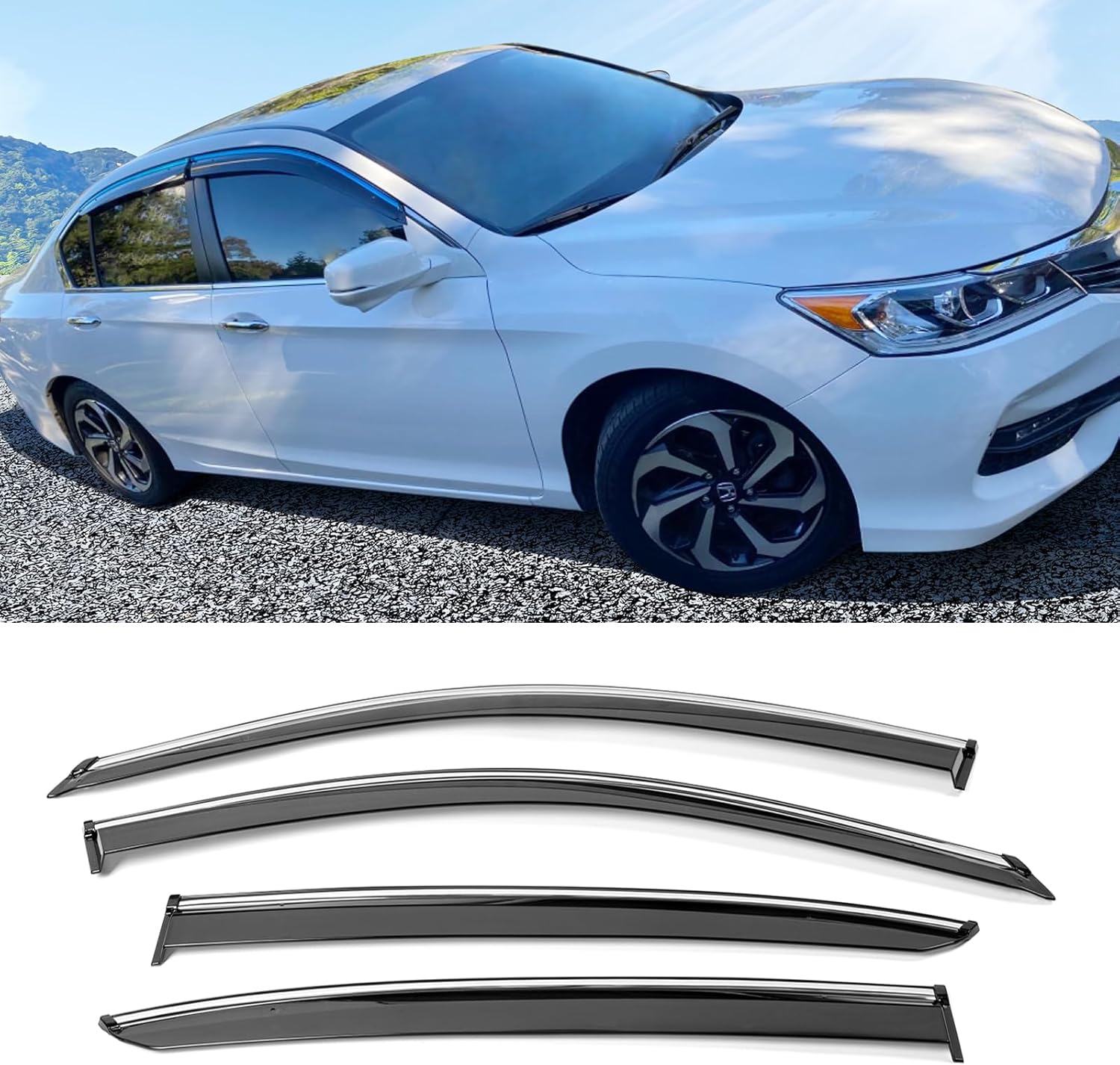 Window Visors Compatible with 2013-2017 Honda Accord 9th Gen Sedan Only, Acrylic Smoked JDM Stick On External Wind Deflectors, 2014 2015 2016