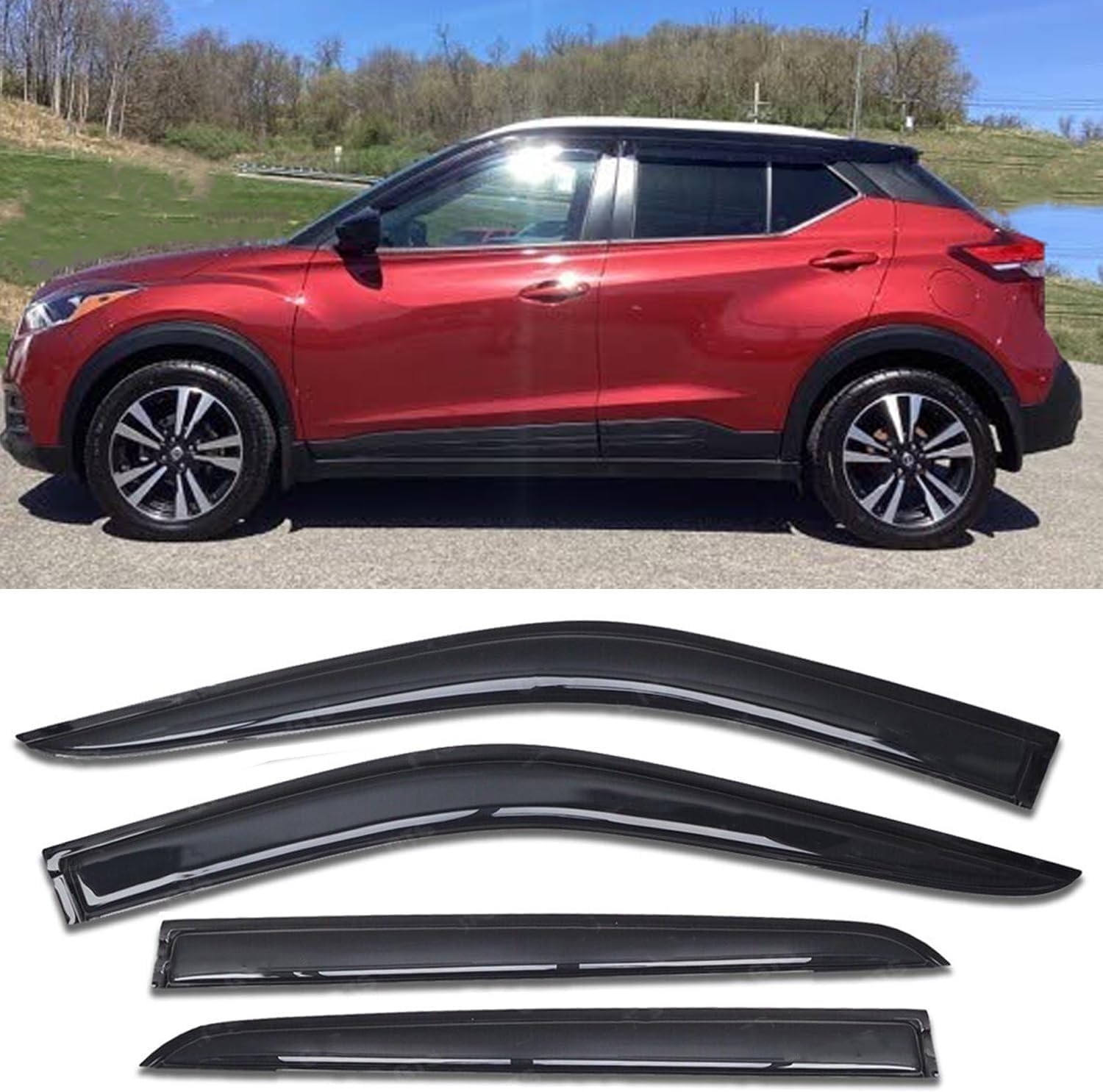 94515 Side Window Visor Rain Guards for 07-14 Chevy Silverado 1500 & GMC Sierra 1500 2500HD 3500HD Crew Cab/Avalanche/Suburban/Yukon XL Wind Deflectors Windnow Shade Vent Sun Visors 4PCS